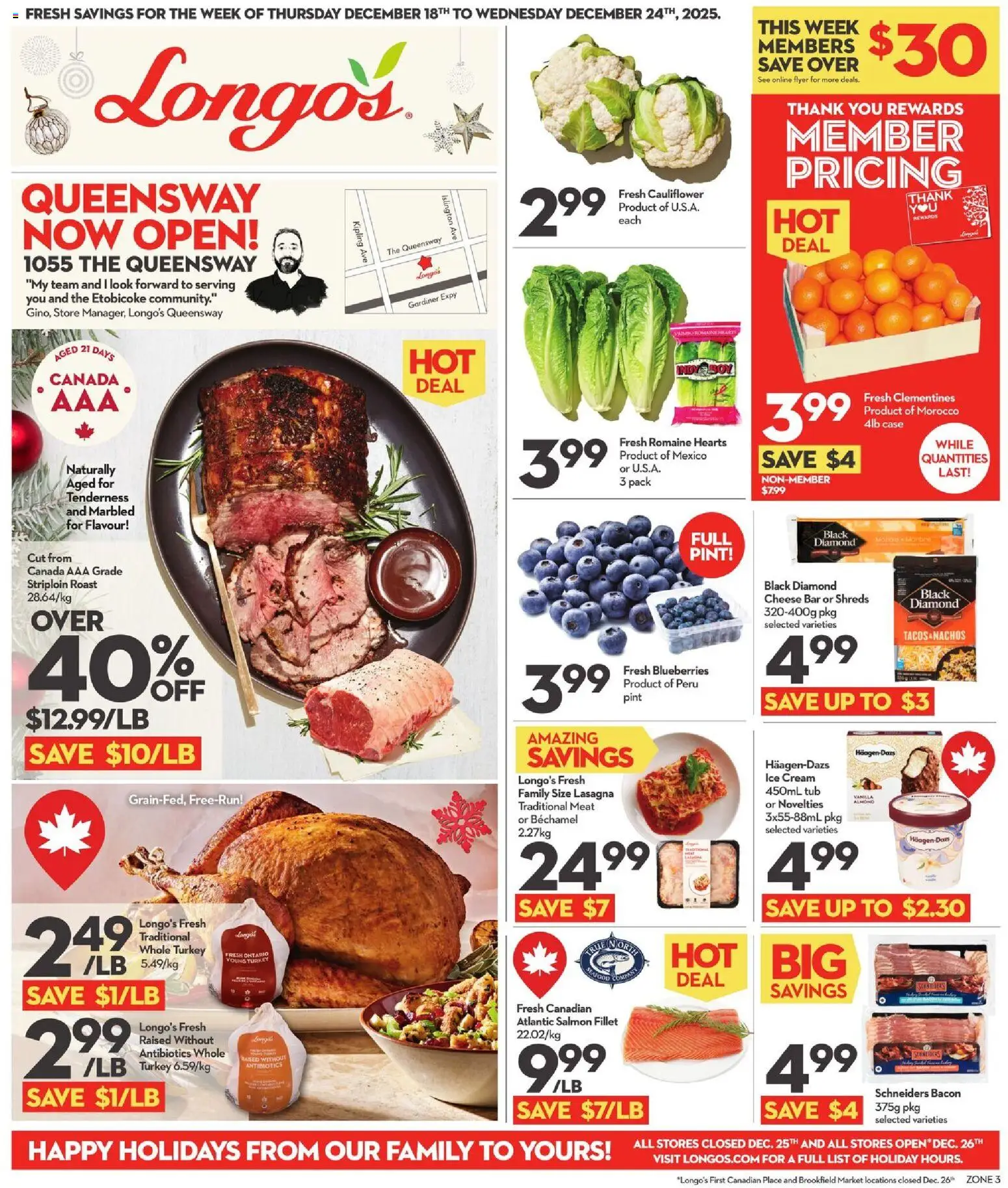 Longo's flyer valid from 18.12.2025 | Page: 1 | Products: Cream, Turkey, Case, Cheese