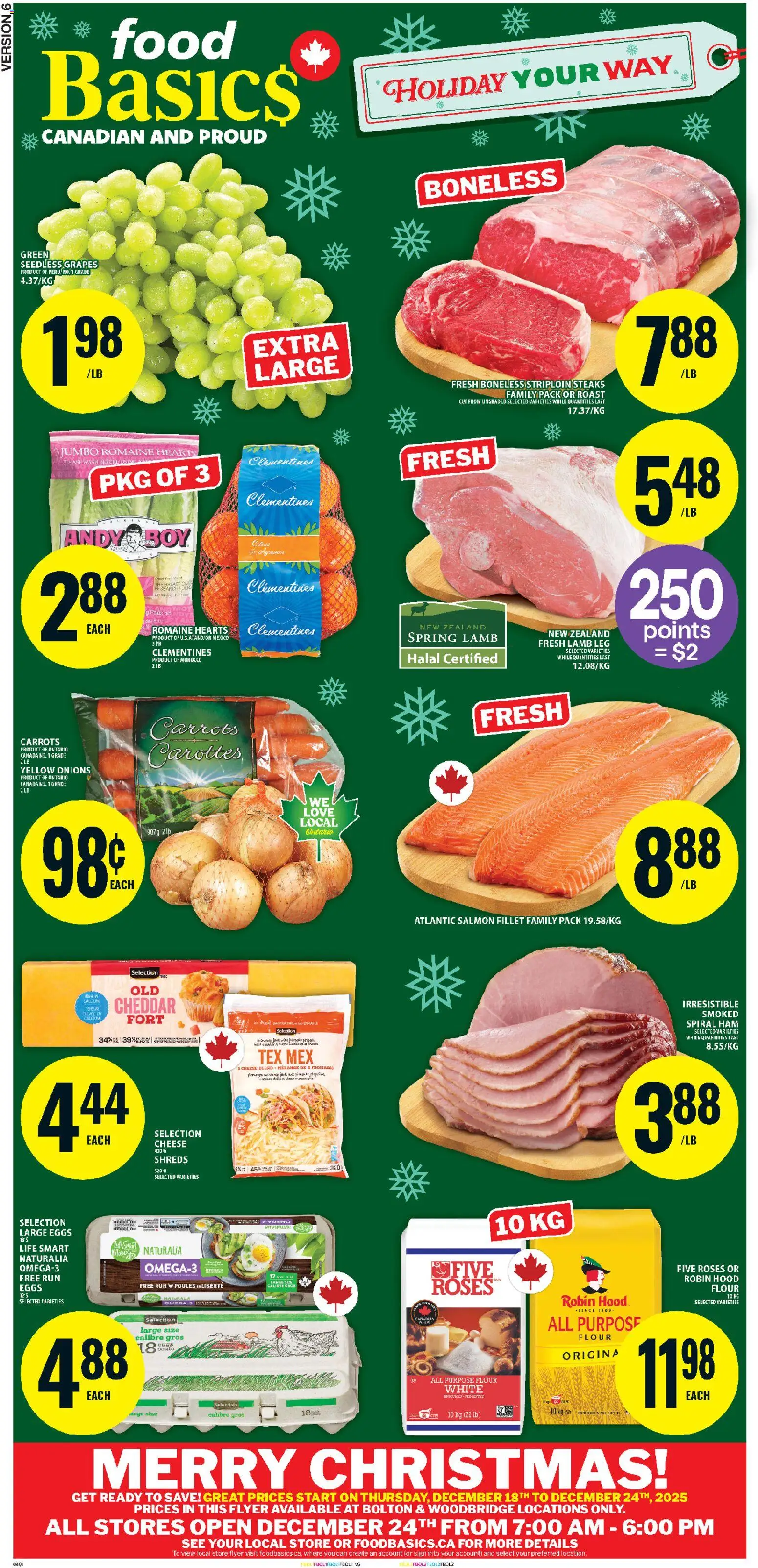 Food Basics flyer valid from 18.12.2025 | Page: 1 | Products: Cheese, Eggs, Ham