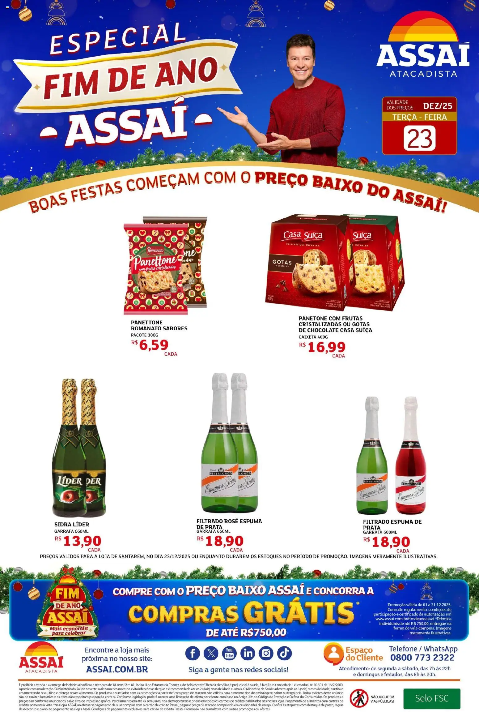 Assaí Atacadista Folheto - válido de 23.12.2025 | Página: 1 | Produtos: Panettone, Pneus, Bebida, Panetone