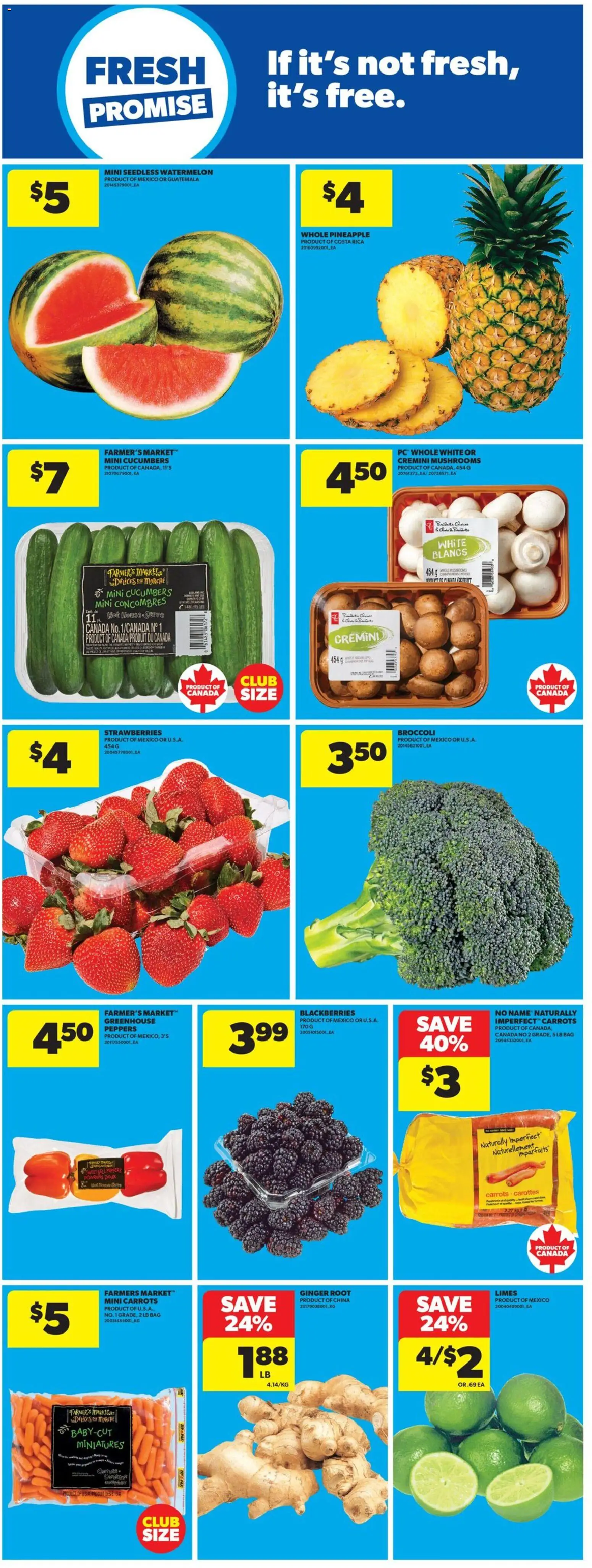 Real Canadian Superstore flyer valid from 22.01.2026 | Page: 15 | Products: Pineapple, Strawberries, Cucumbers, Bag
