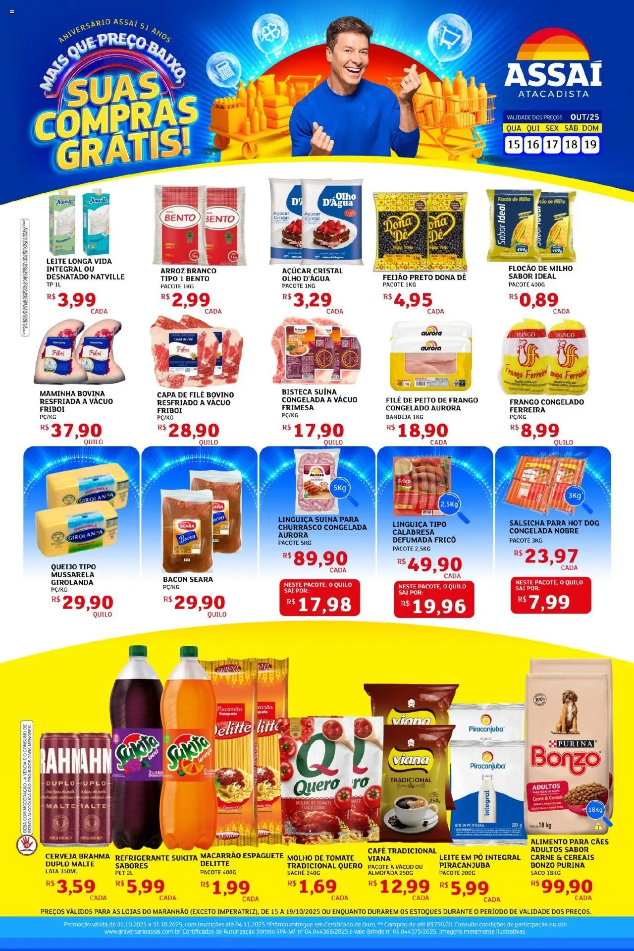 Assaí Atacadista Folheto - válido de 15.10.2025 | Página: 1 | Produtos: Espaguete, Queijo, Arroz, Mussarela