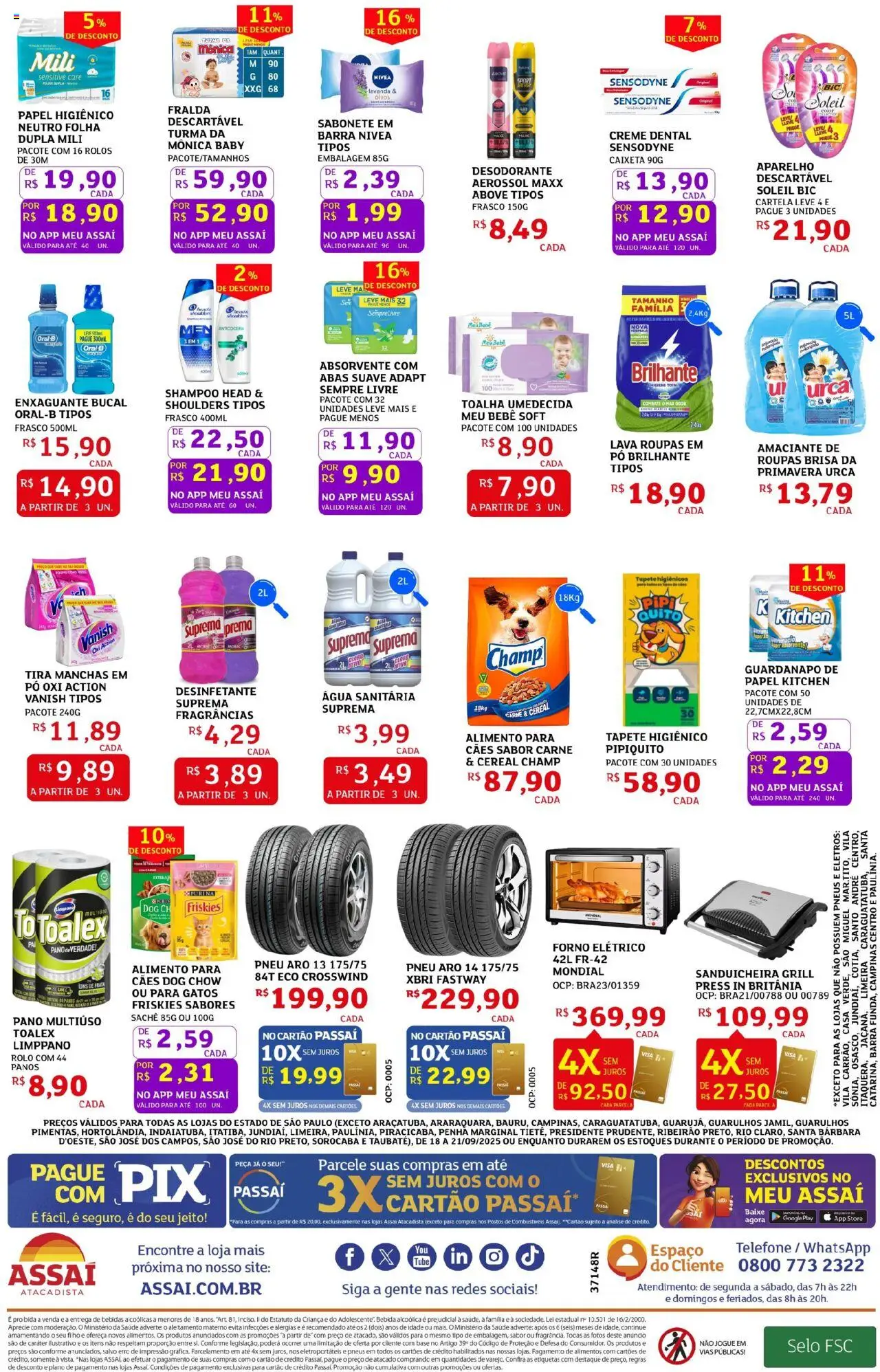 Assaí Atacadista Folheto - válido de 18.09.2025 | Página: 4 | Produtos: Rolo, Base, Papel higiênico, Desinfetante