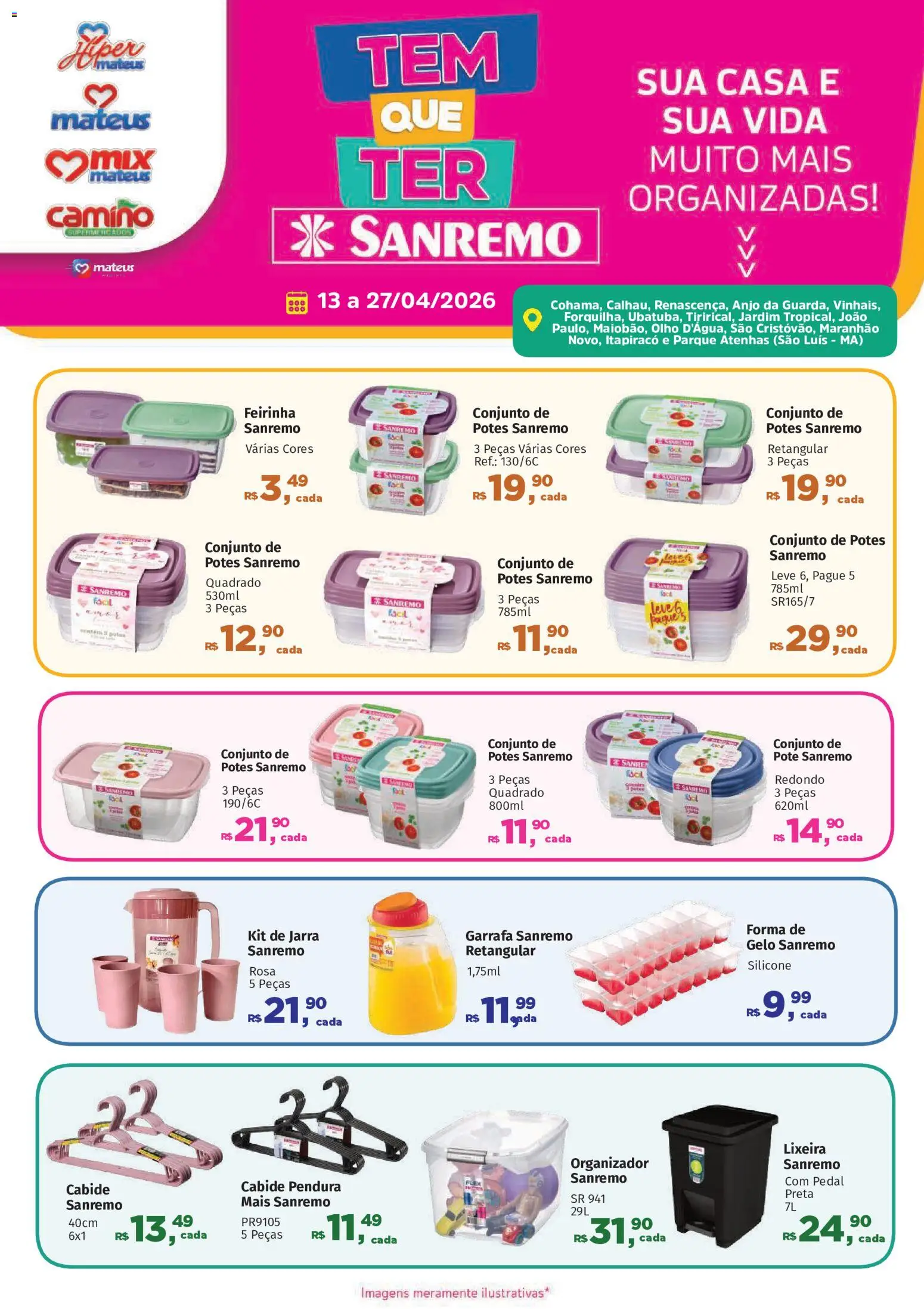 Mateus Folheto - válido de 14.04.2026 | Página: 1 | Produtos: Organizador, Cabide, Lixeira, Jarra