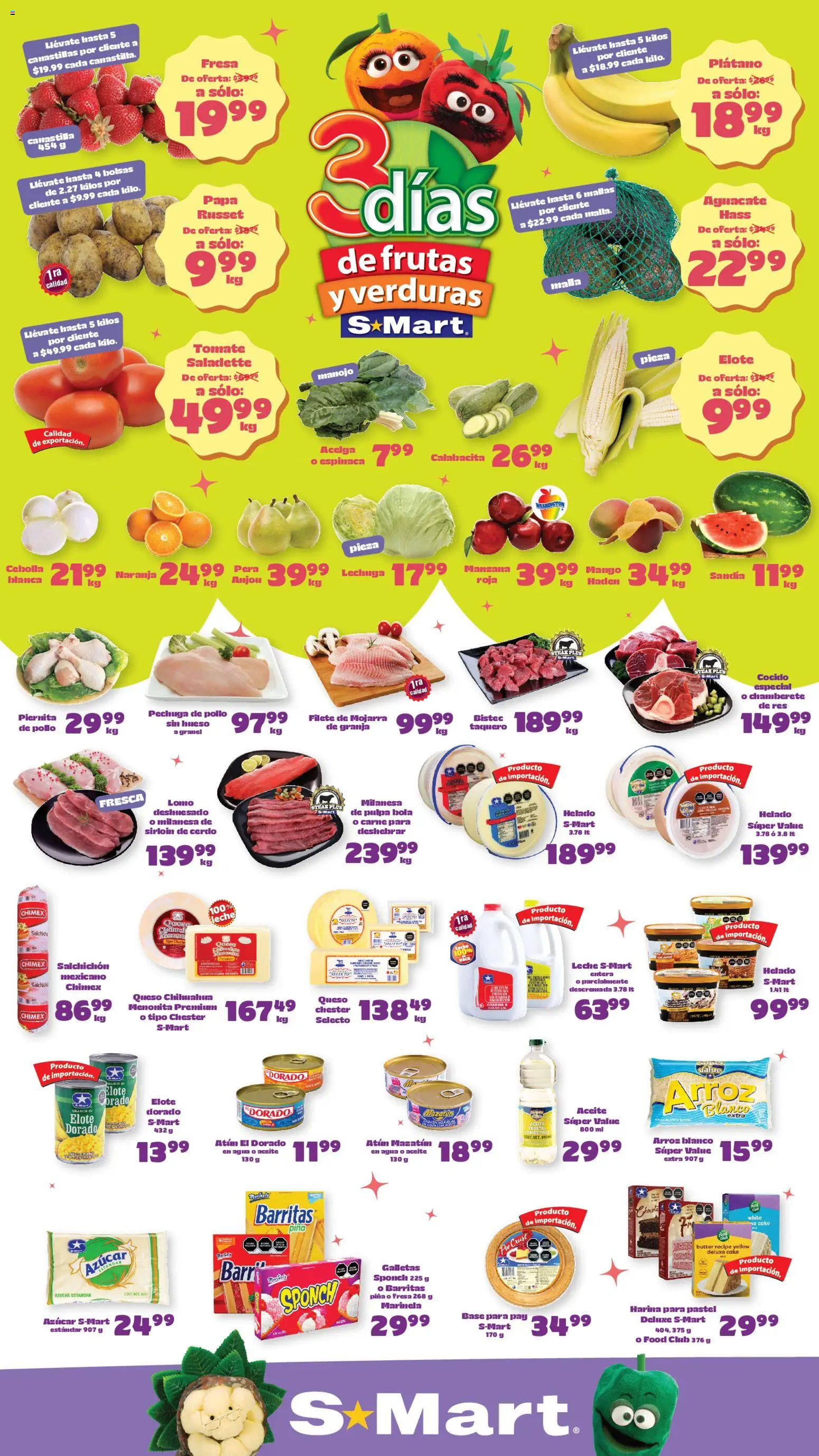 Nuevas ofertas de S-Mart válidas en toda la República Mexicana desde el 21.04.2026. ¡Encuentra las mejores ofertas en S-Mart folleto! | Página: 1 | Productos: Acelga, Pera, Mango, Pastel