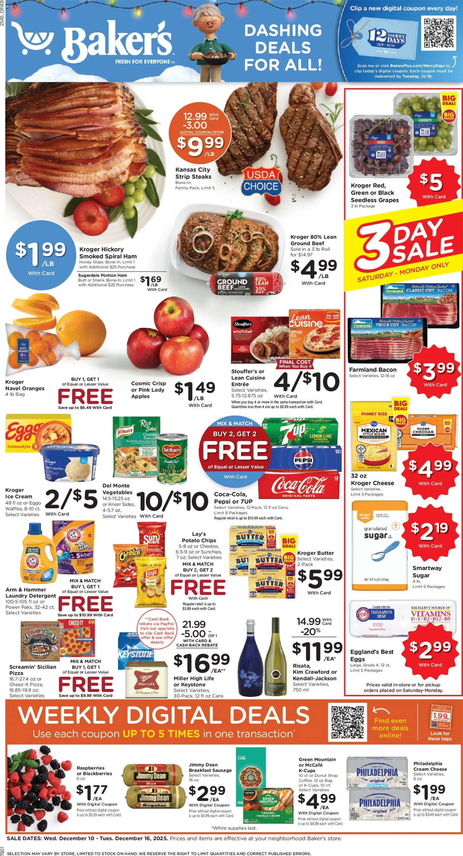 Baker's Weekly Ad - NE - valid from 10.12.2025 | Page: 1 | Products: Pork, Rice, Beef, Grapes