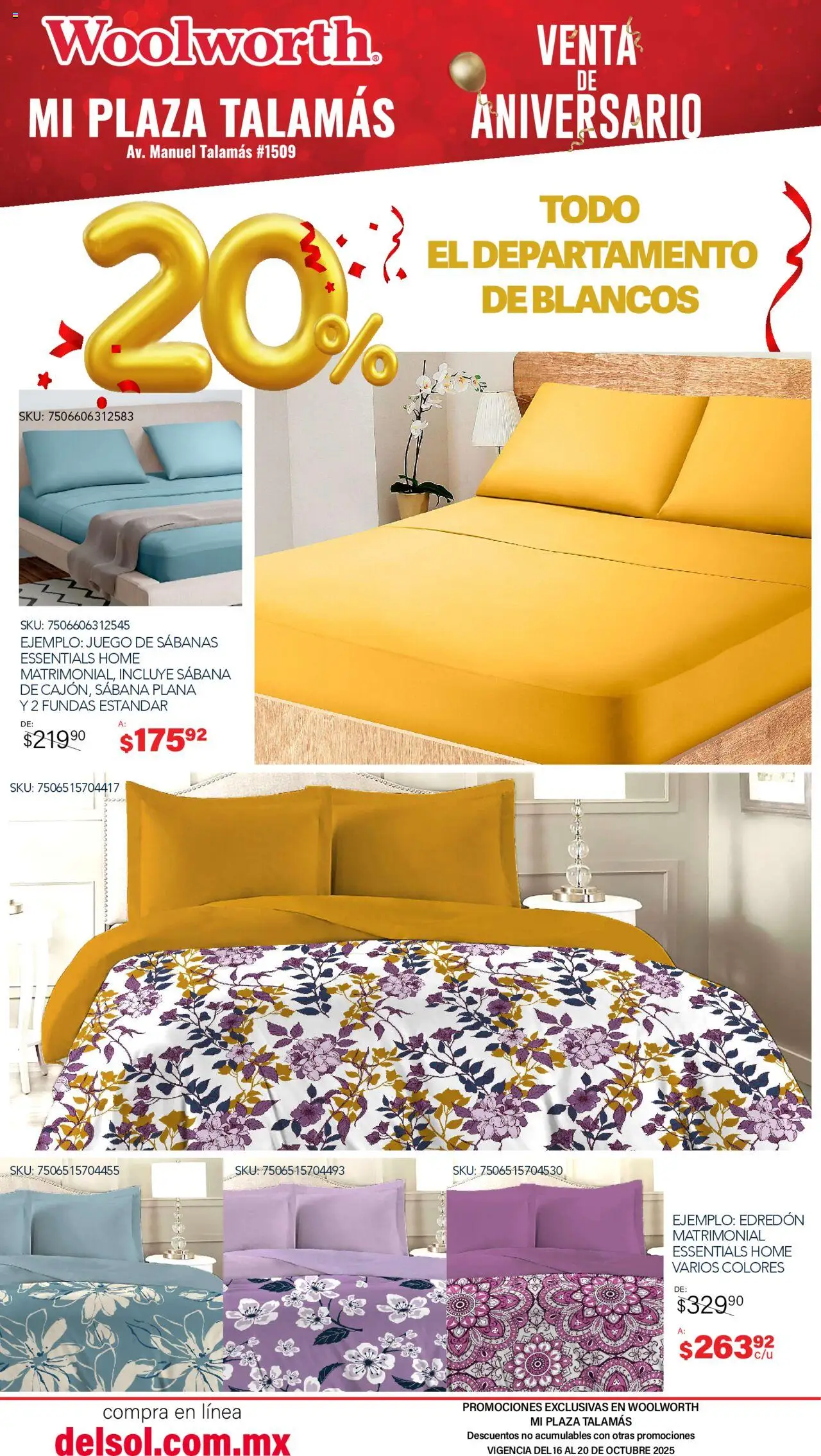 Nuevas ofertas de Del Sol y Woolworth válidas en toda la República Mexicana desde el 16.10.2025. ¡Encuentra las mejores ofertas en Del Sol y Woolworth - Aniversario Apertura Woolworth Talamás! | Página: 12 | Productos: Juego, Sabanas