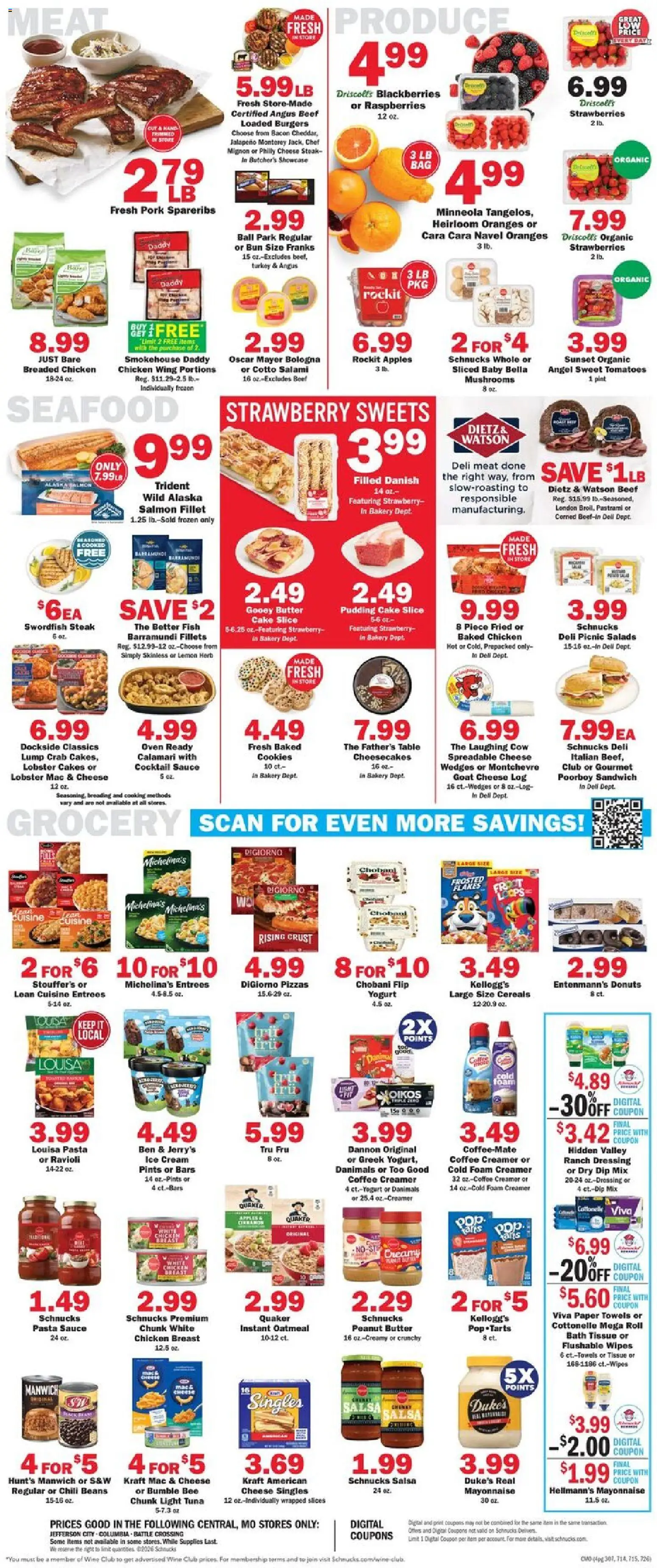 Schnucks Weekly Ad - valid from 15.04.2026 | Page: 4 | Products: Yogurt, Coffee, Pork, Oranges
