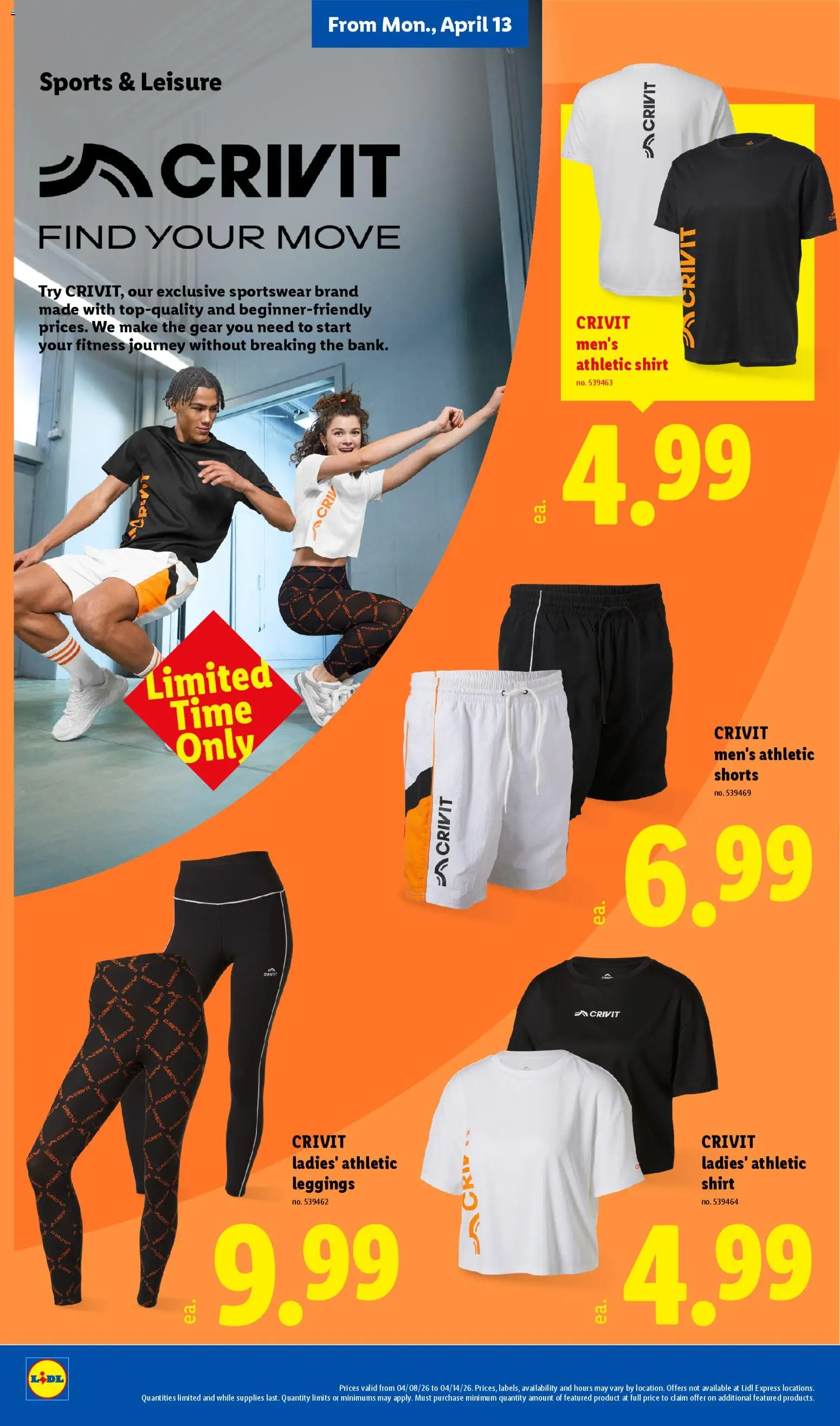 Lidl Weekly Ad - valid from 08.04.2026 | Page: 38 | Products: Shirt, Shorts, Leggings