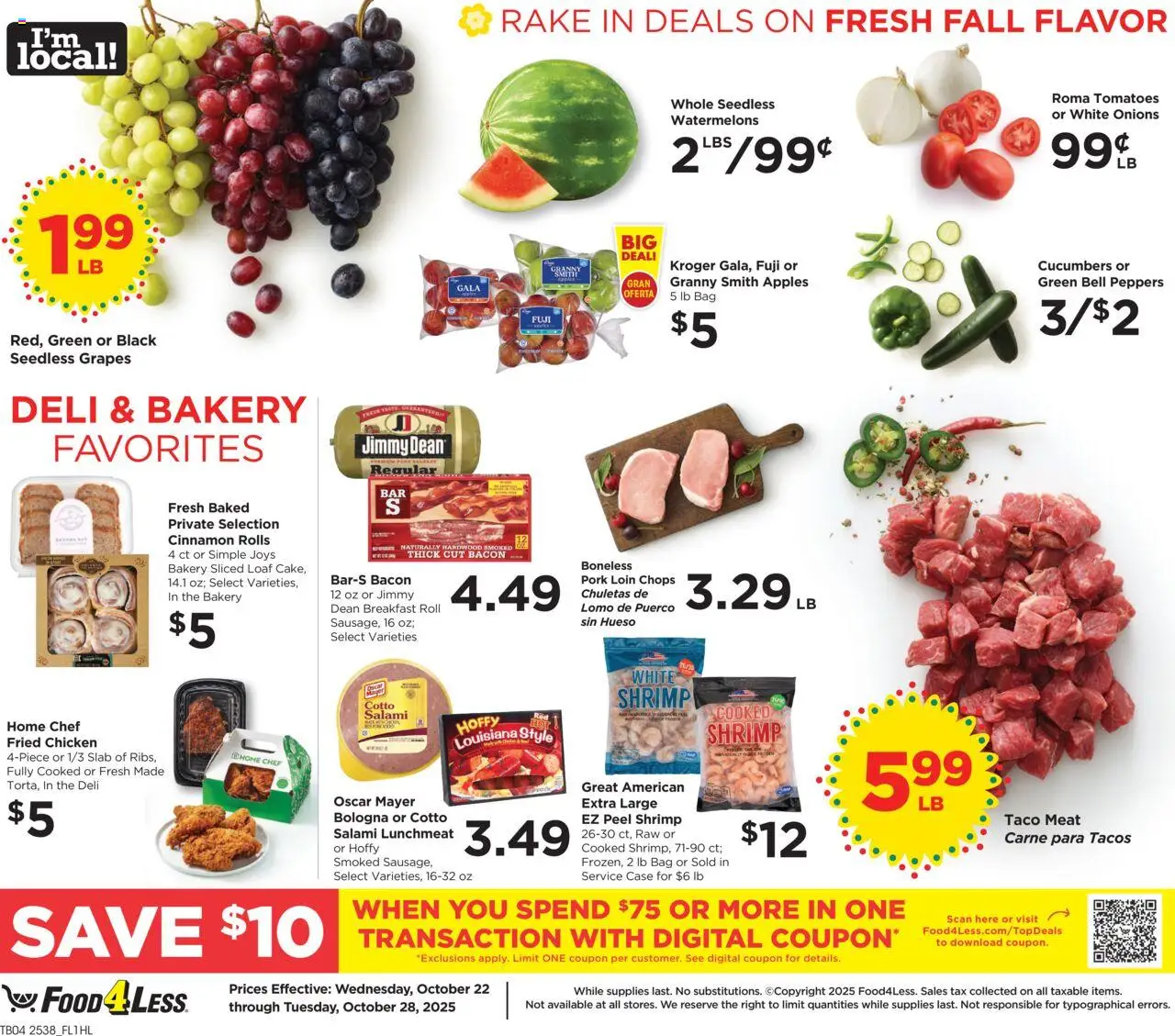 Food 4 Less Weekly Ad - valid from 22.10.2025 | Page: 7 | Products: Rake, Pork, Apples, Cucumbers