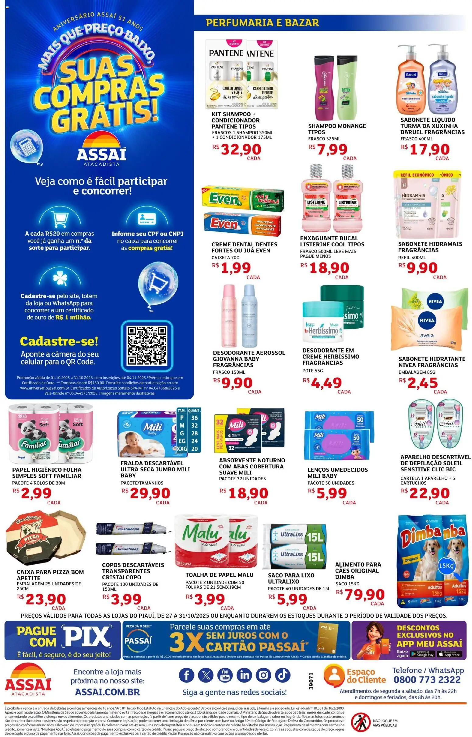 Assaí Atacadista Folheto - válido de 27.10.2025 | Página: 8 | Produtos: Shampoo, Enxaguante bucal, Copos descartáveis, Aveia