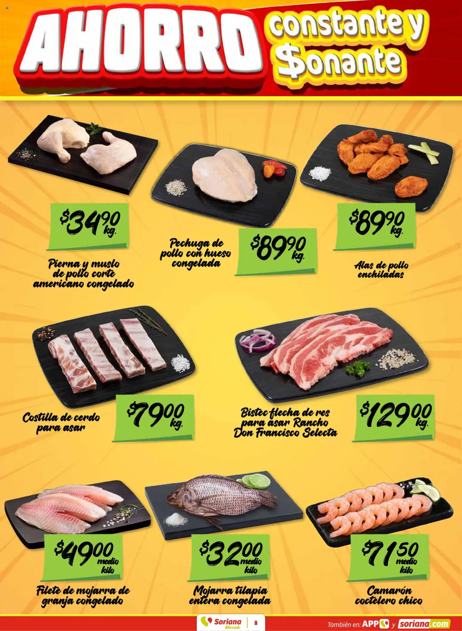 Nuevas ofertas de Soriana válidas en toda la República Mexicana desde el 16.01.2026. ¡Encuentra las mejores ofertas en Soriana - Fin de Semana Mercado: Ver, Tab, Chis, Camp, Yuc y Q. Roo! | Página: 8 | Productos: Pollo, Cerdo, Res