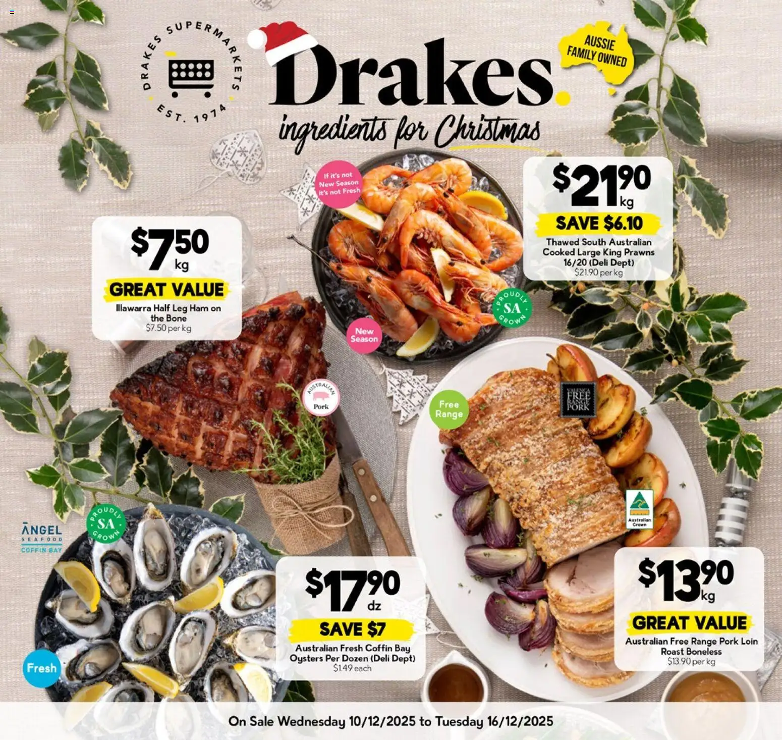Drakes catalogue - valid from 10.12.2025 | Page: 1 | Products: Ham, Oysters, Prawns, Seafood