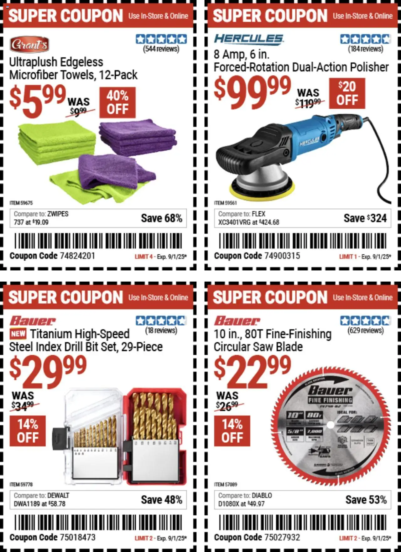 Harbor Freight Summer Coupons - valid from 18.08.2025 | Page: 14 | Products: Saw, Polisher, Circular Saw, Drill Bit