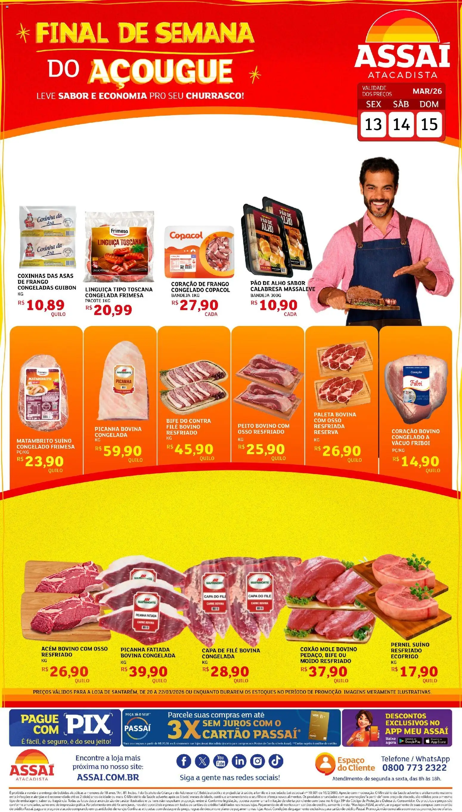 Assaí Atacadista Folheto - válido de 20.03.2026 | Página: 1 | Produtos: Picanha, Pão, Pneus, Bebida