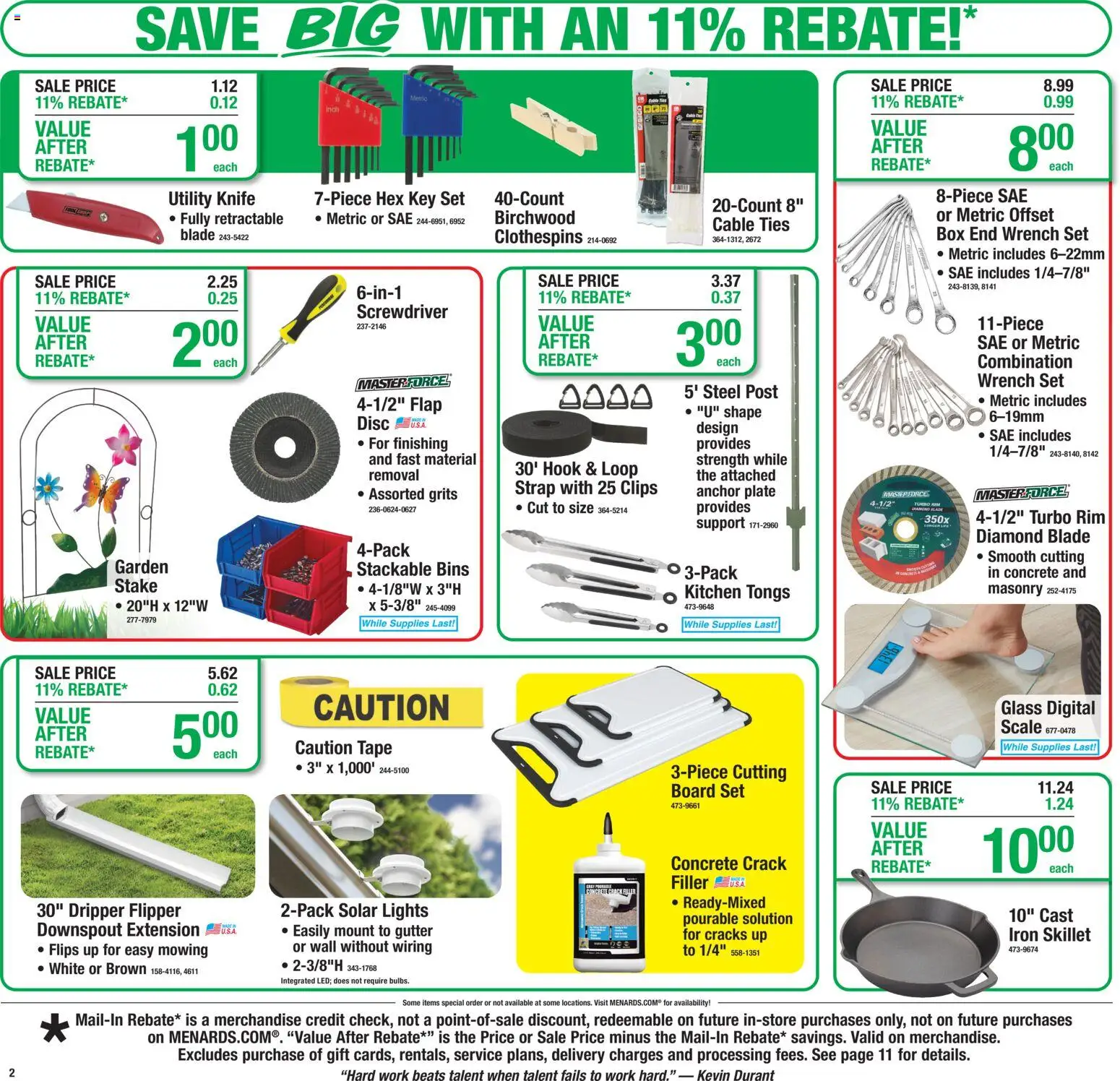 Menards - Weekly Ad - valid from 18.03.2026 | Page: 2 | Products: Utility Knife, Screwdriver, Cable, Iron