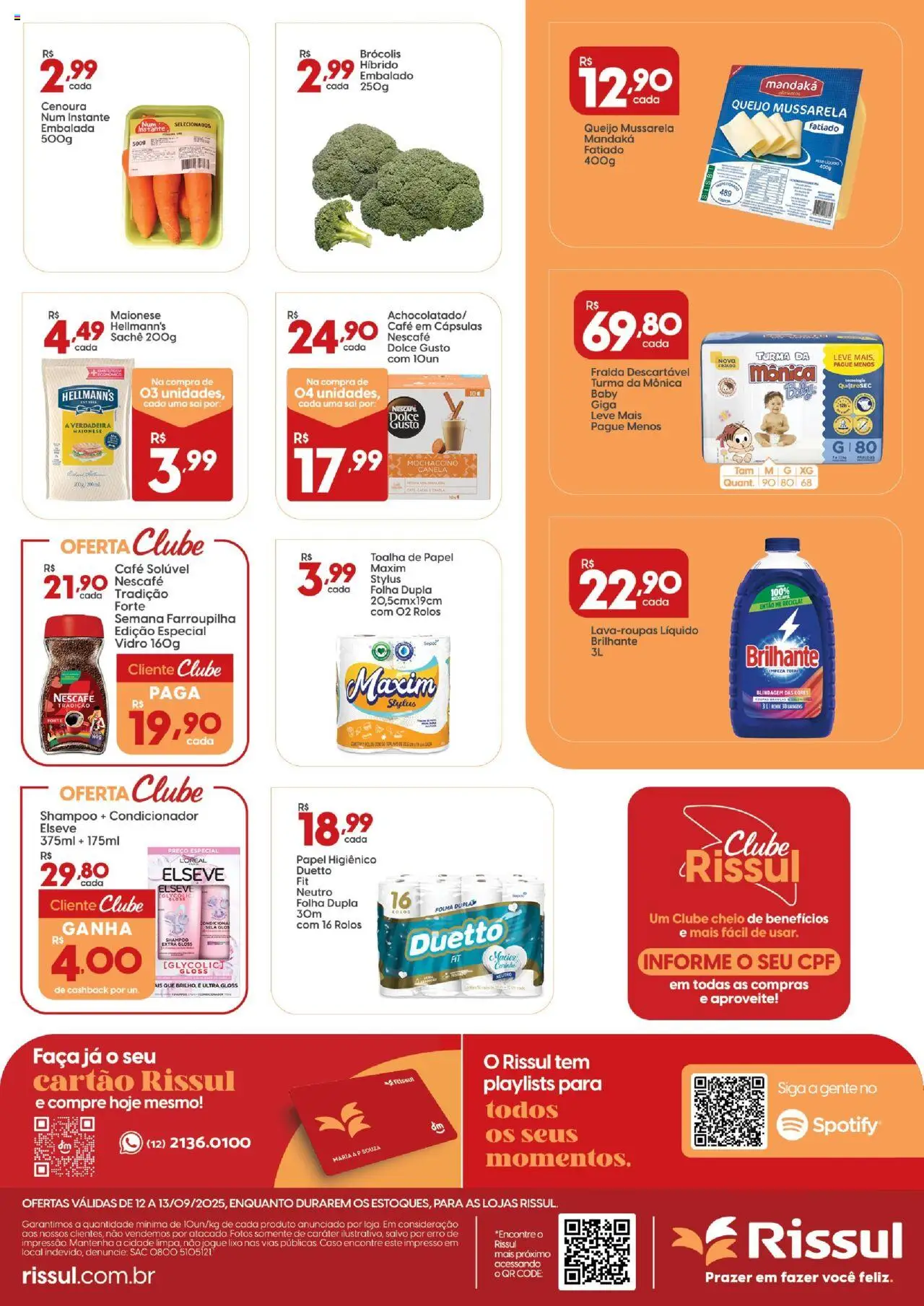 Rissul Folheto - válido de 12.09.2025 | Página: 2 | Produtos: Queijo, Papel higiênico, Mussarela, Canela