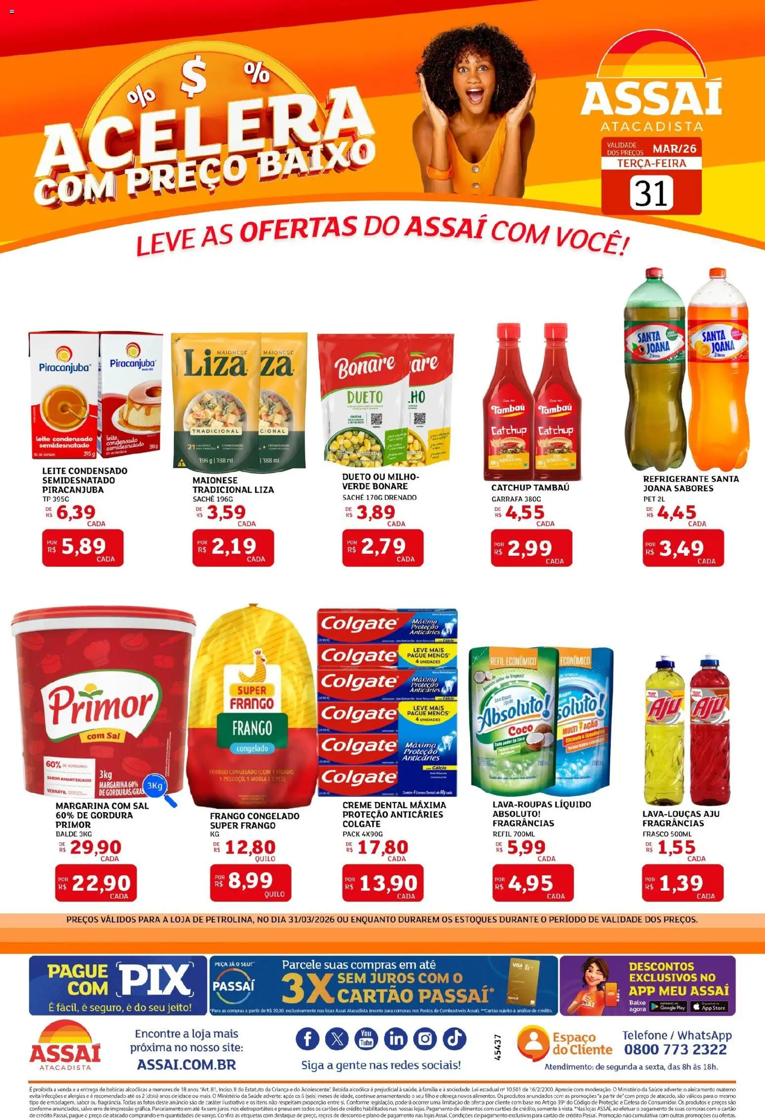 Assaí Atacadista Folheto - válido de 31.03.2026 | Página: 1 | Produtos: Moela, Roupas, Sal, Frango