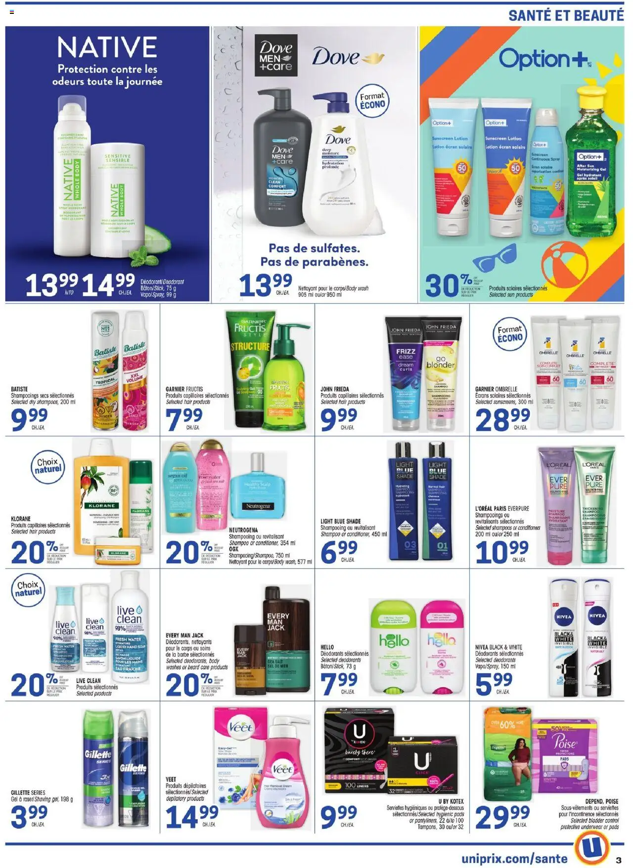 Uniprix flyer valid from 31.07.2025 | Page: 3 | Products: Sunscreen, Deodorant, Hair removal cream, Oil