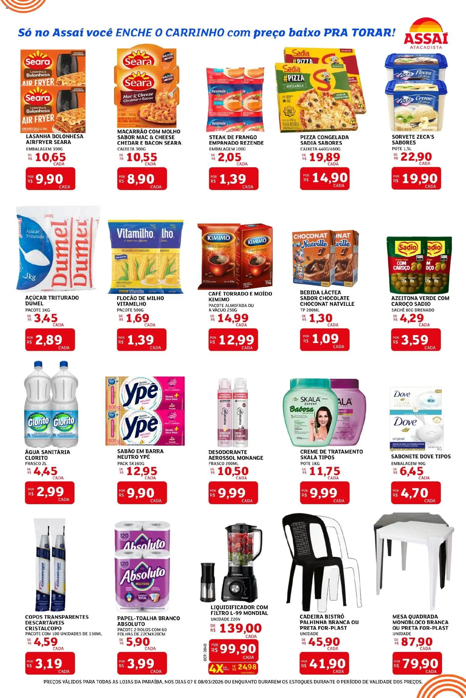 Assaí Atacadista Folheto - válido de 07.03.2026 | Página: 2 | Produtos: Cadeira, Chocolate, Cheddar, Mussarela