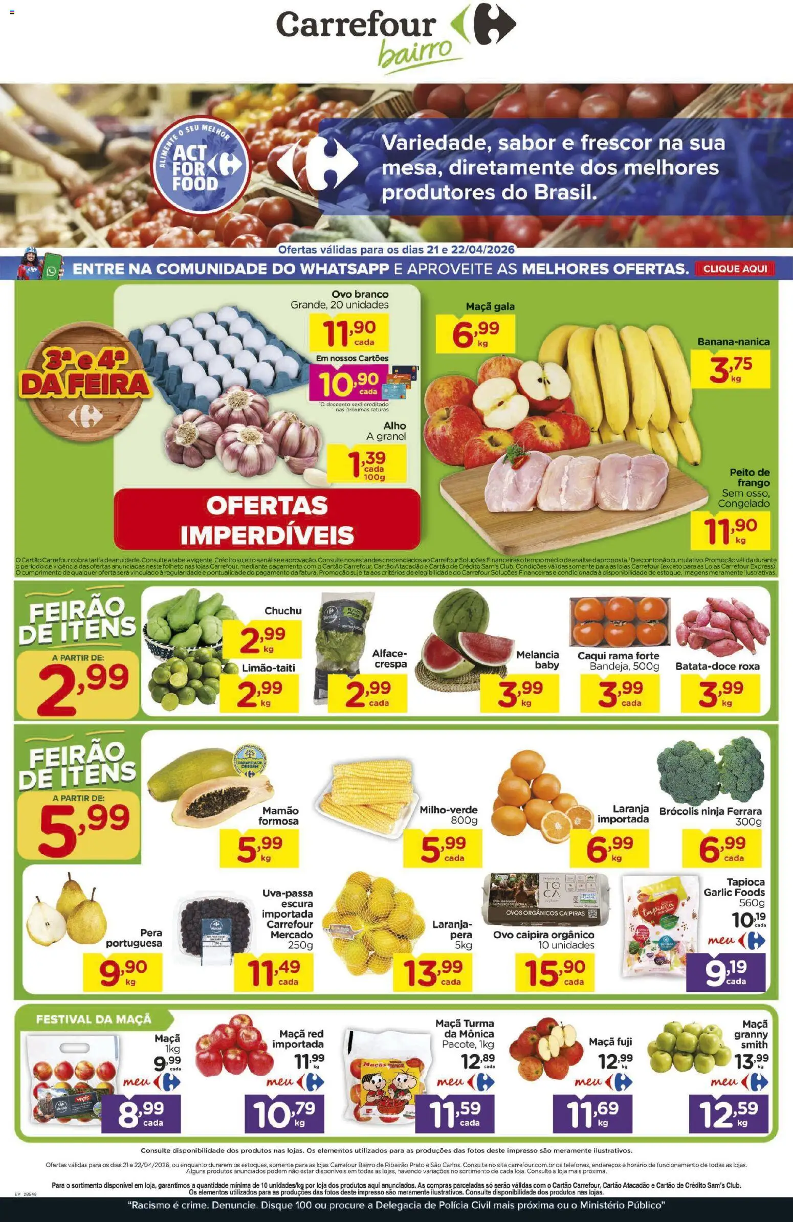 Carrefour Bairro Folheto - válido de 21.04.2026 | Página: 1 | Produtos: Chuchu, Tapioca, Frango, Peito de frango