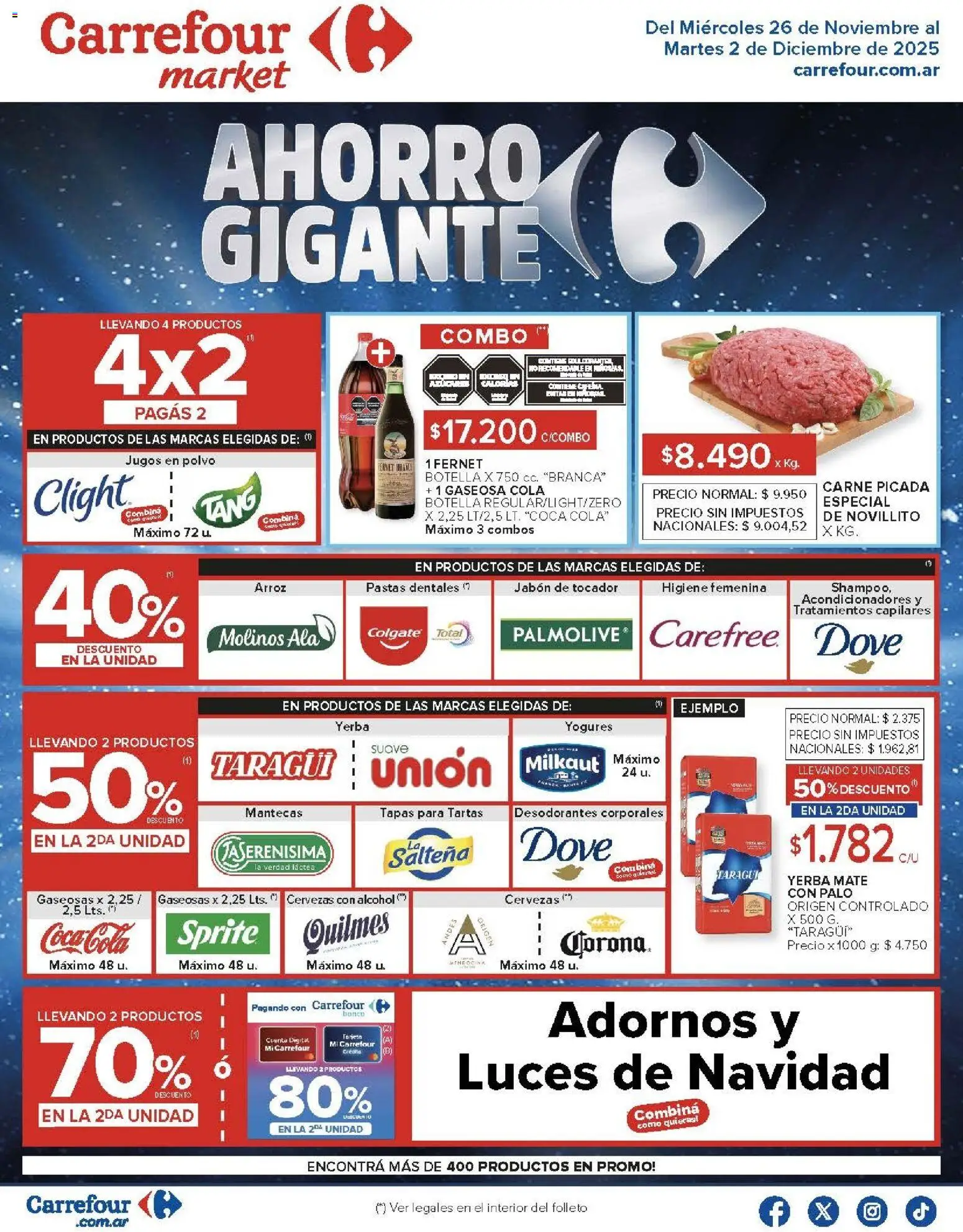 Carrefour Market catálogo │ válido desde el 26.11.2025 | Página: 1 | Productos: Botella, Banco, Fernet, Gaseosa