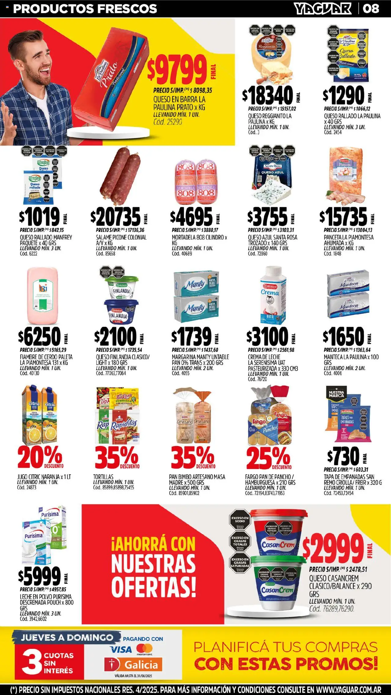 Yaguar - Córdoba │ válido desde el 18.08.2025 | Página: 8 | Productos: Paleta, Queso, Salame, Crema