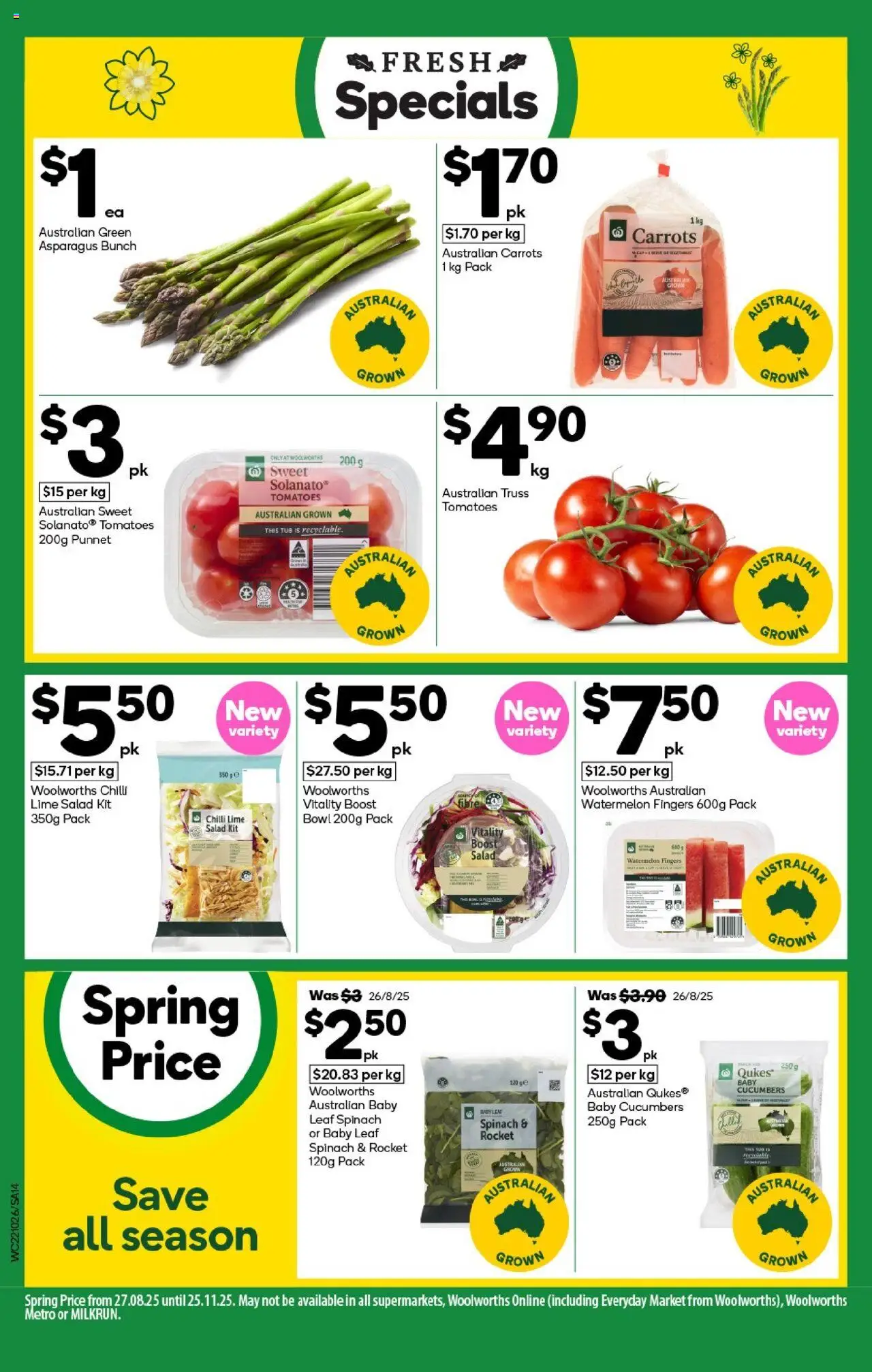 Woolworths catalogue - valid from 22.10.2025 | Page: 14 | Products: Carrots, Rocket, Chilli, Watermelon
