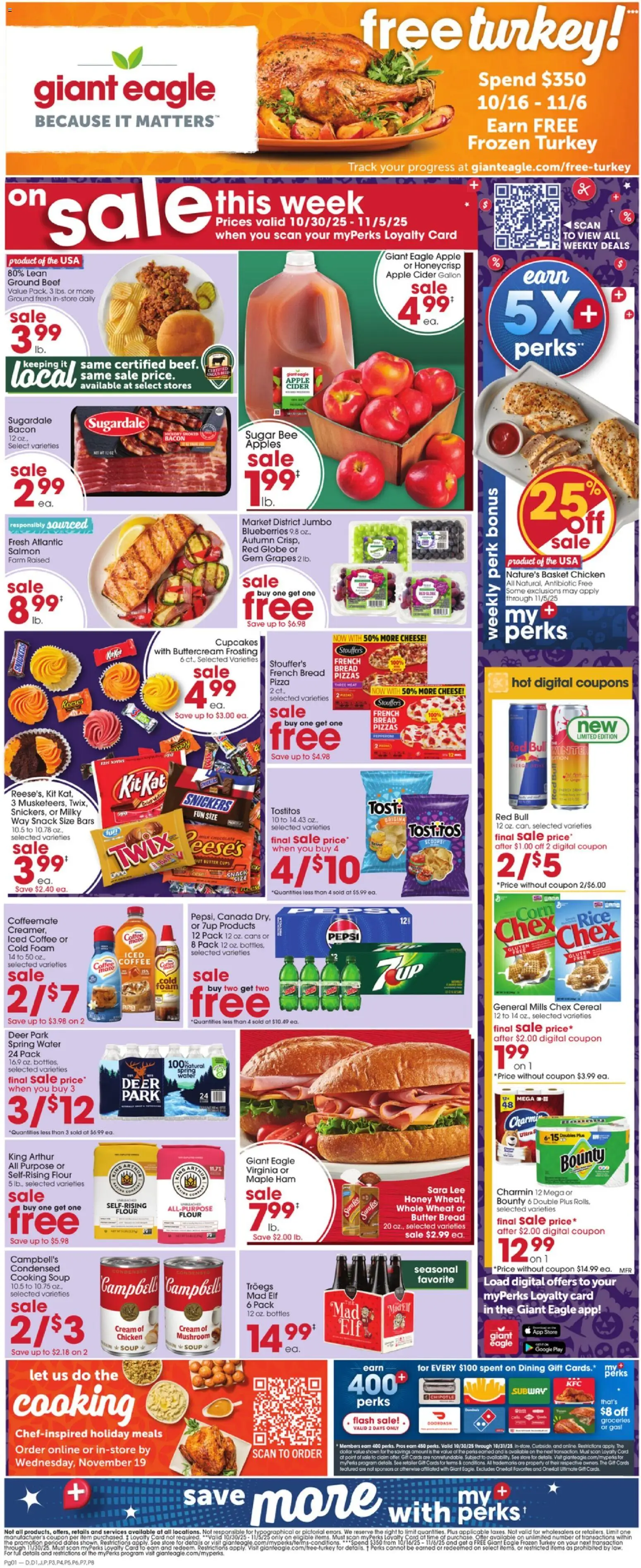 Giant Eagle Weekly Ad - valid from 30.10.2025 | Page: 1 | Products: Corn, Coffee, Ham, Beef