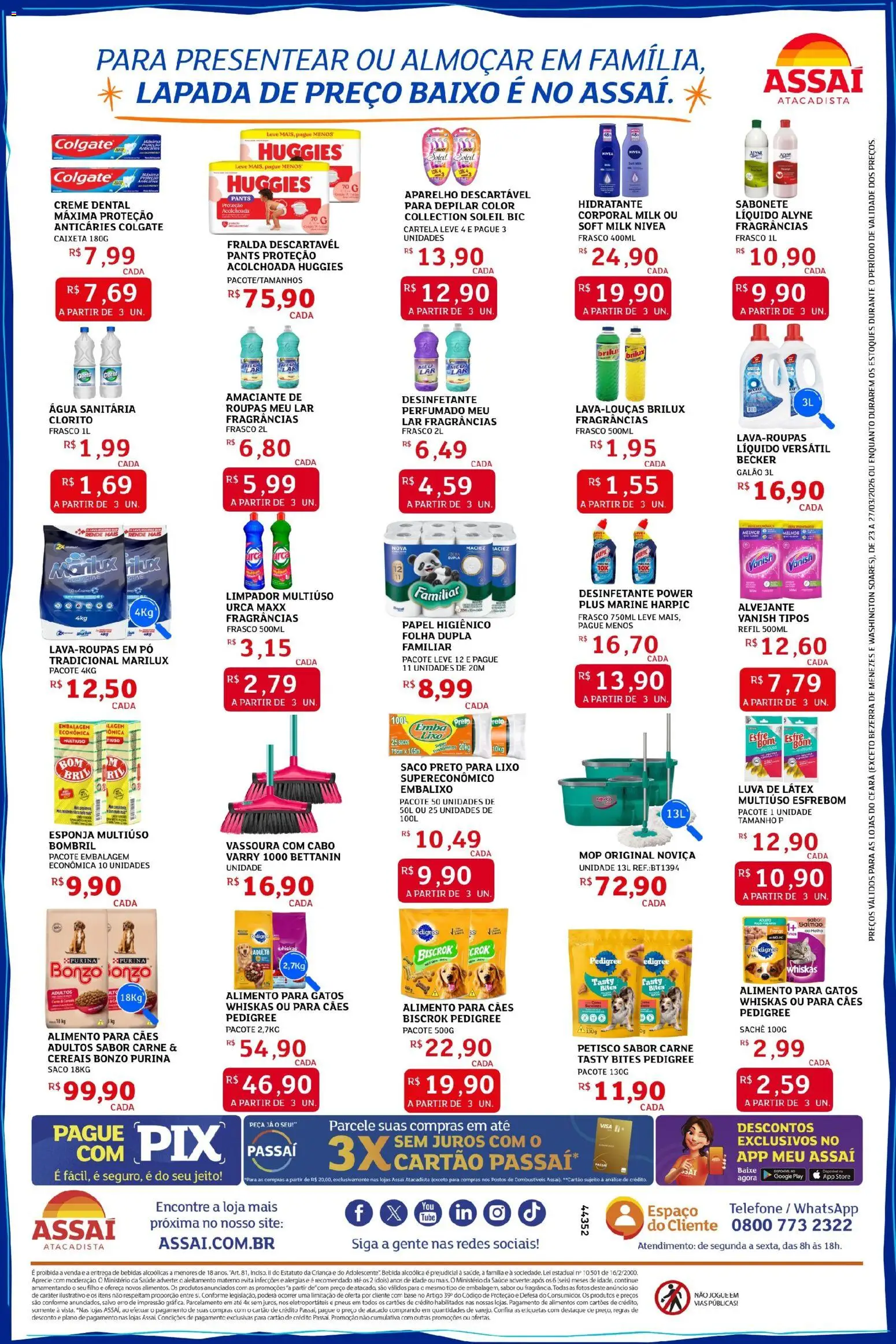 Assaí Atacadista Folheto - válido de 23.03.2026 | Página: 4 | Produtos: Luva de látex, Alvejante, Bebida, Telefone