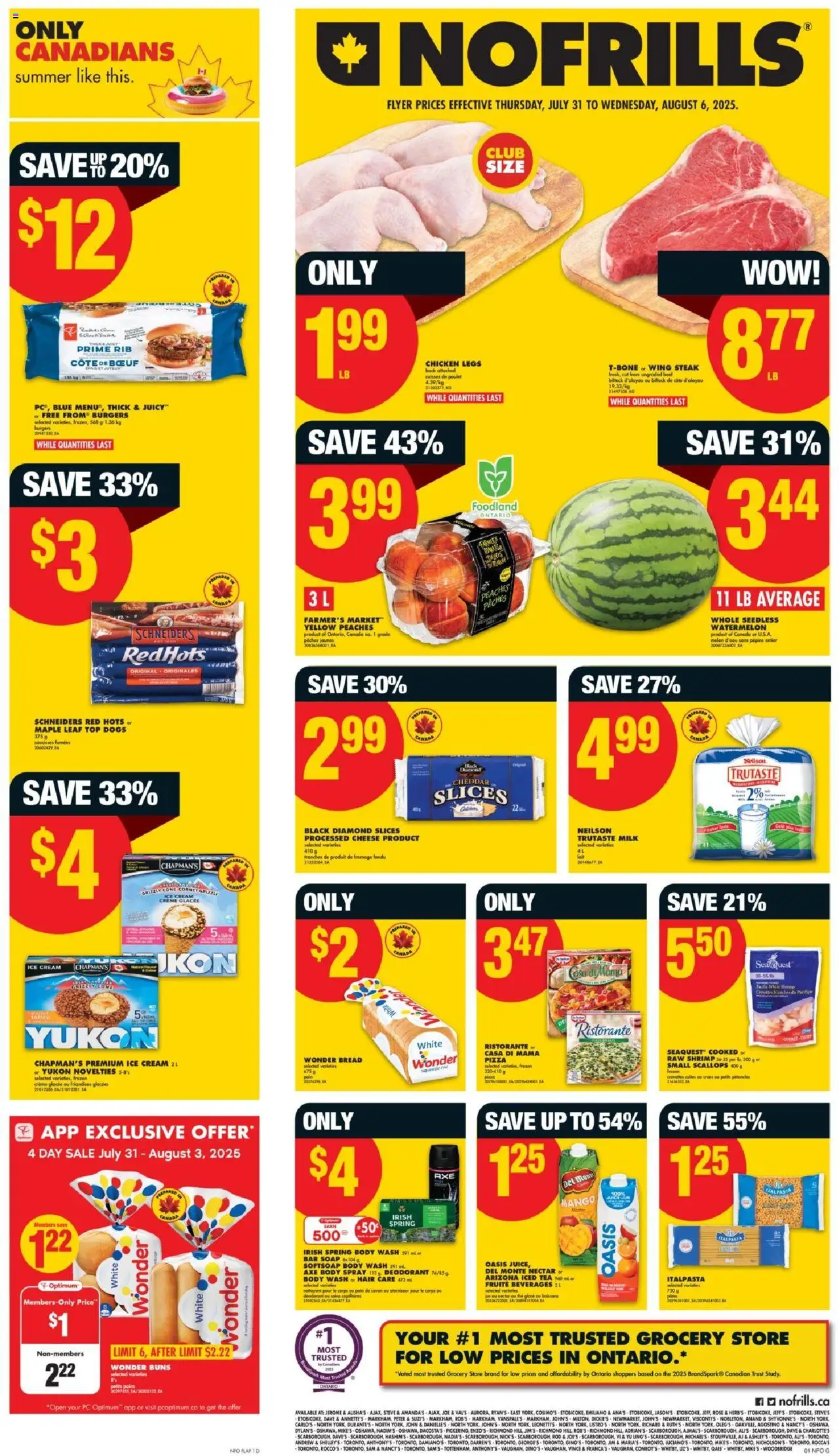 No Frills flyer valid from 31.07.2025 | Page: 1 | Products: Tea, Pasta, Soap, Bread