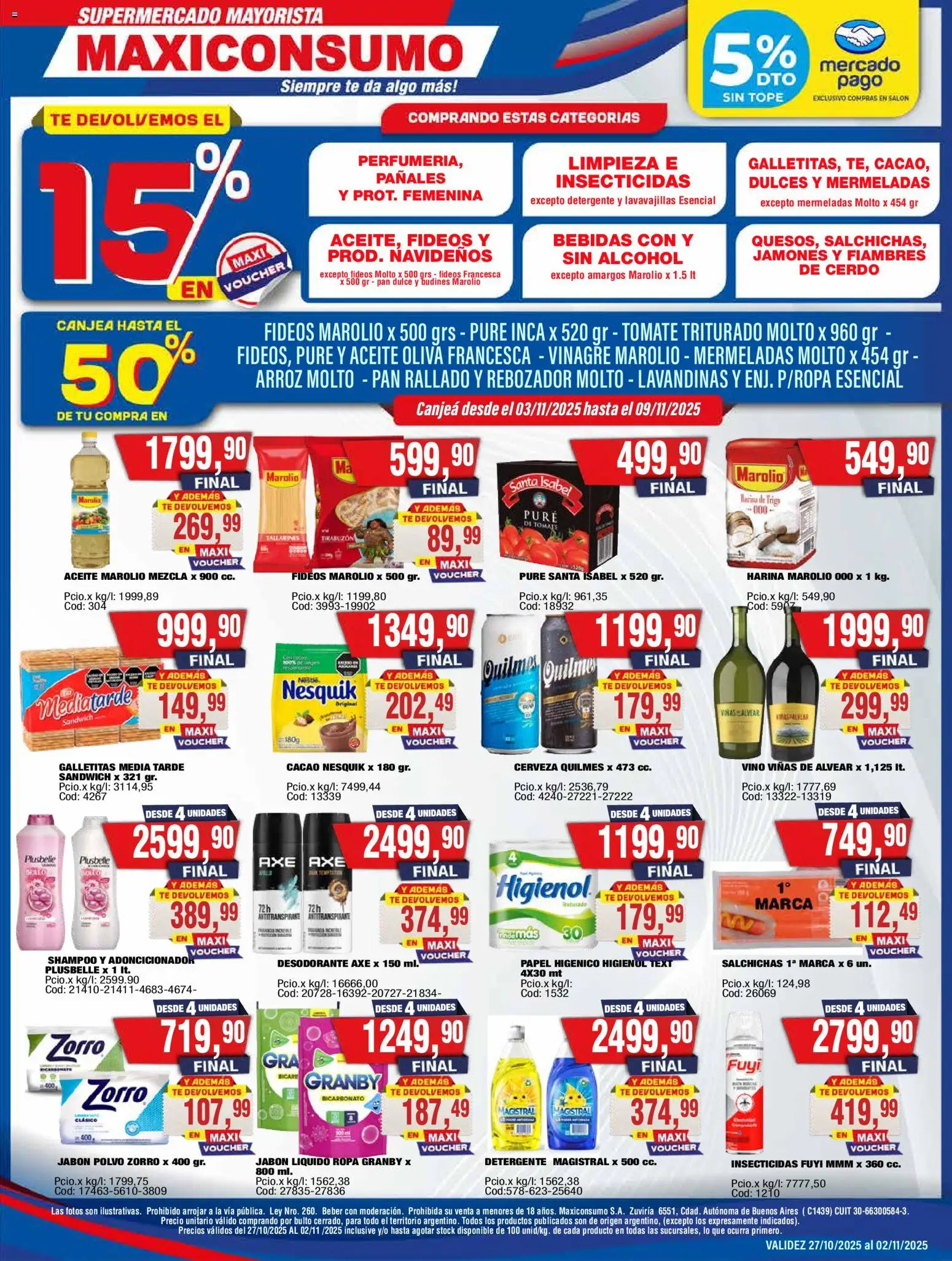 Maxiconsumo ofertas │ válido desde el 03.11.2025 | Página: 1 | Productos: Shampoo, Pan, Arroz, Té