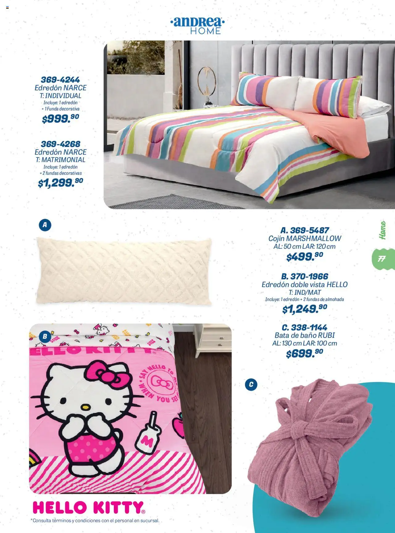 Nuevas ofertas de Andrea válidas en toda la República Mexicana desde el 22.06.2025. ¡Encuentra las mejores ofertas en Andrea catálogo Summer Time! | Página: 77 | Productos: Bata de baño, Funda, Almohada, Bata