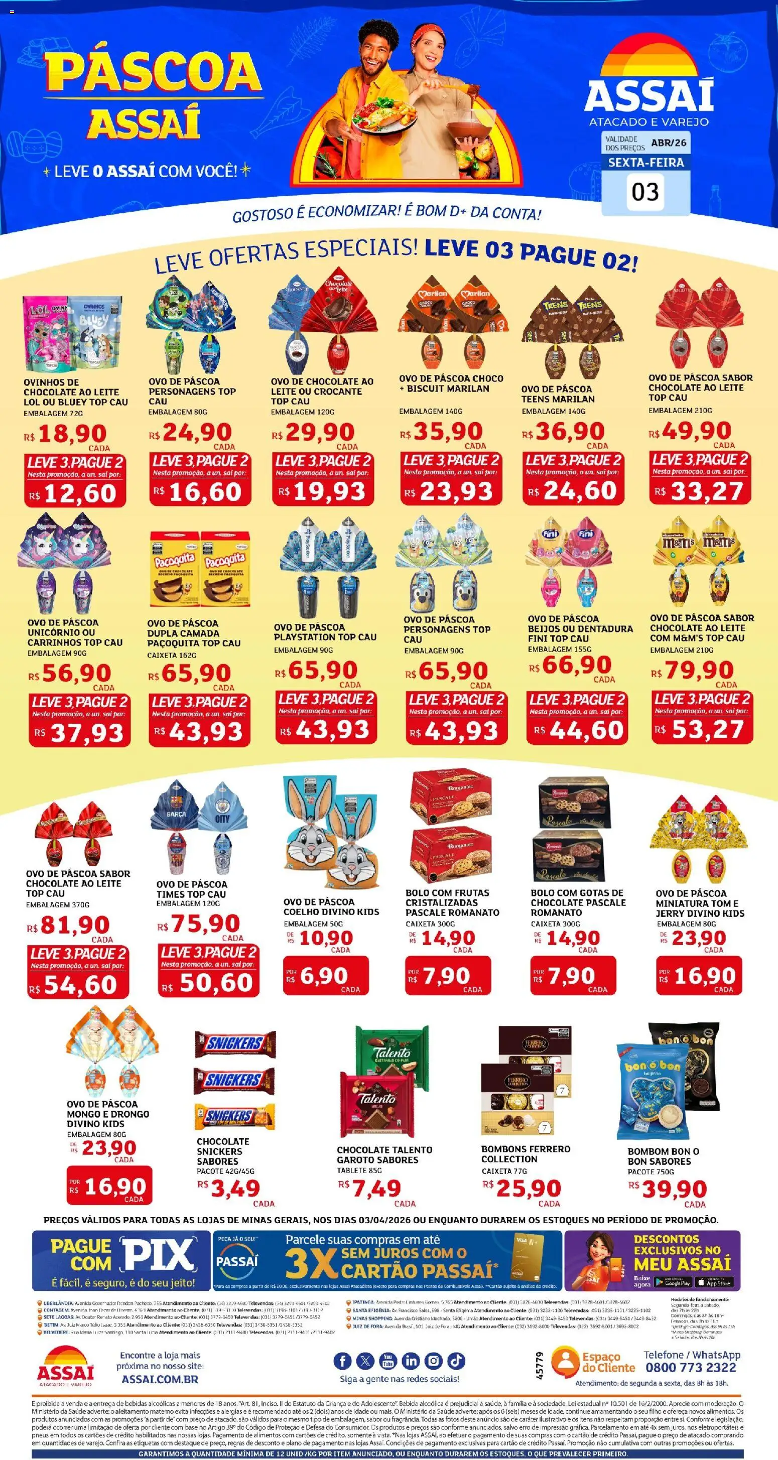 Assaí Atacadista Folheto - válido de 03.04.2026 | Página: 1 | Produtos: Ovo de páscoa, Leite, Base, Bebida
