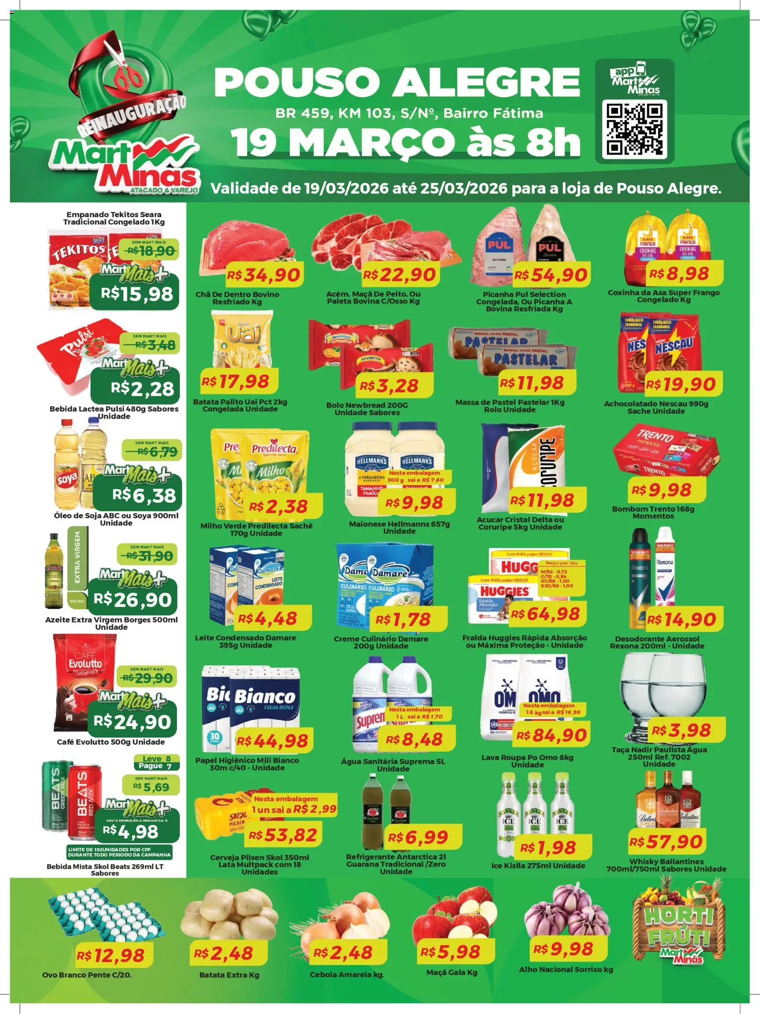 Mart Minas Folheto - válido de 19.03.2026 | Página: 1 | Produtos: Açúcar, Batata, Frango, Soja