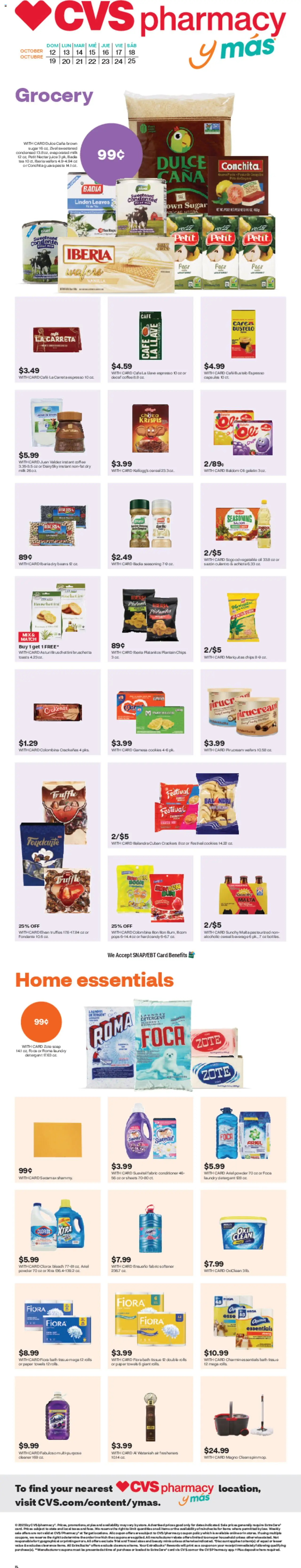 CVS Pharmacy y más - valid from 12.10.2025 | Page: 1 | Products: Oil, Tea, Sugar, Pear