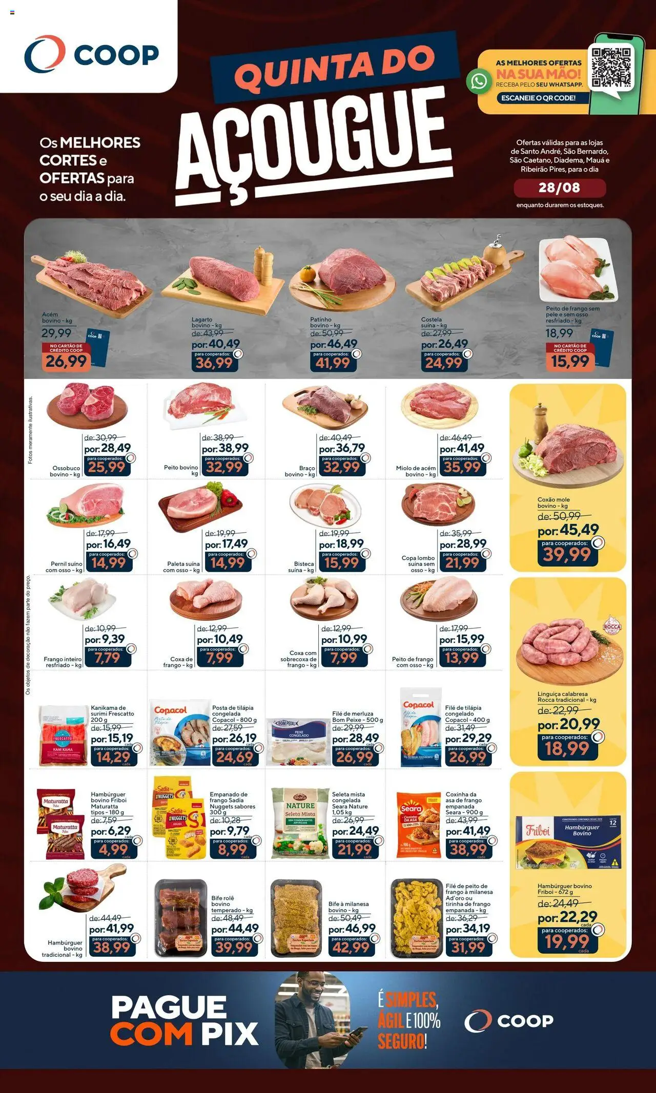 Coop Folheto - válido de 28.08.2025 | Página: 1 | Produtos: Lombo, Hambúrguer, Filé de tilápia, Peito de frango