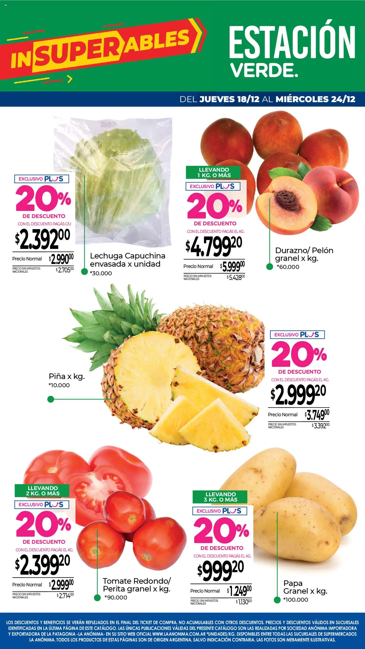 La Anonima catálogo │ válido desde el 18.12.2025 | Página: 5 | Productos: Papa, Tomate, Lechuga, Piña