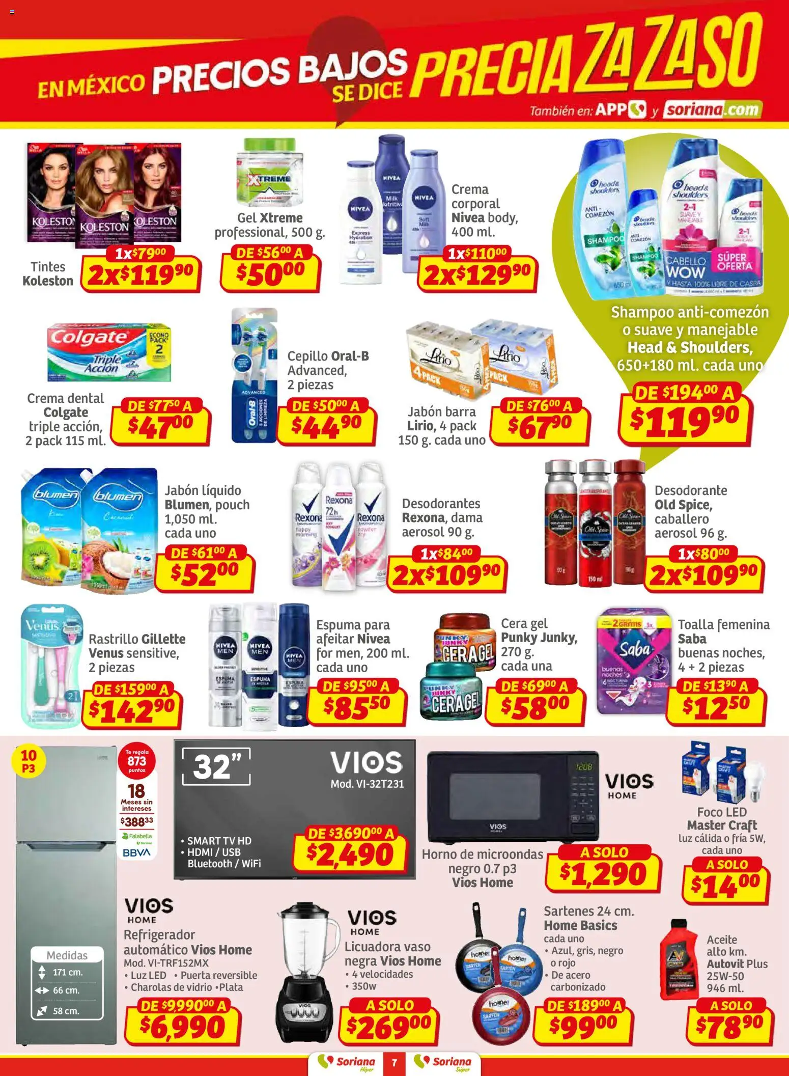 Nuevas ofertas de Soriana válidas en toda la República Mexicana desde el 12.02.2026. ¡Encuentra las mejores ofertas en Soriana - Preciazazaso Súper: BCS, Jal, Nay, Sin, Son! | Página: 7 | Productos: Rastrillo, Espuma, Toalla, Té