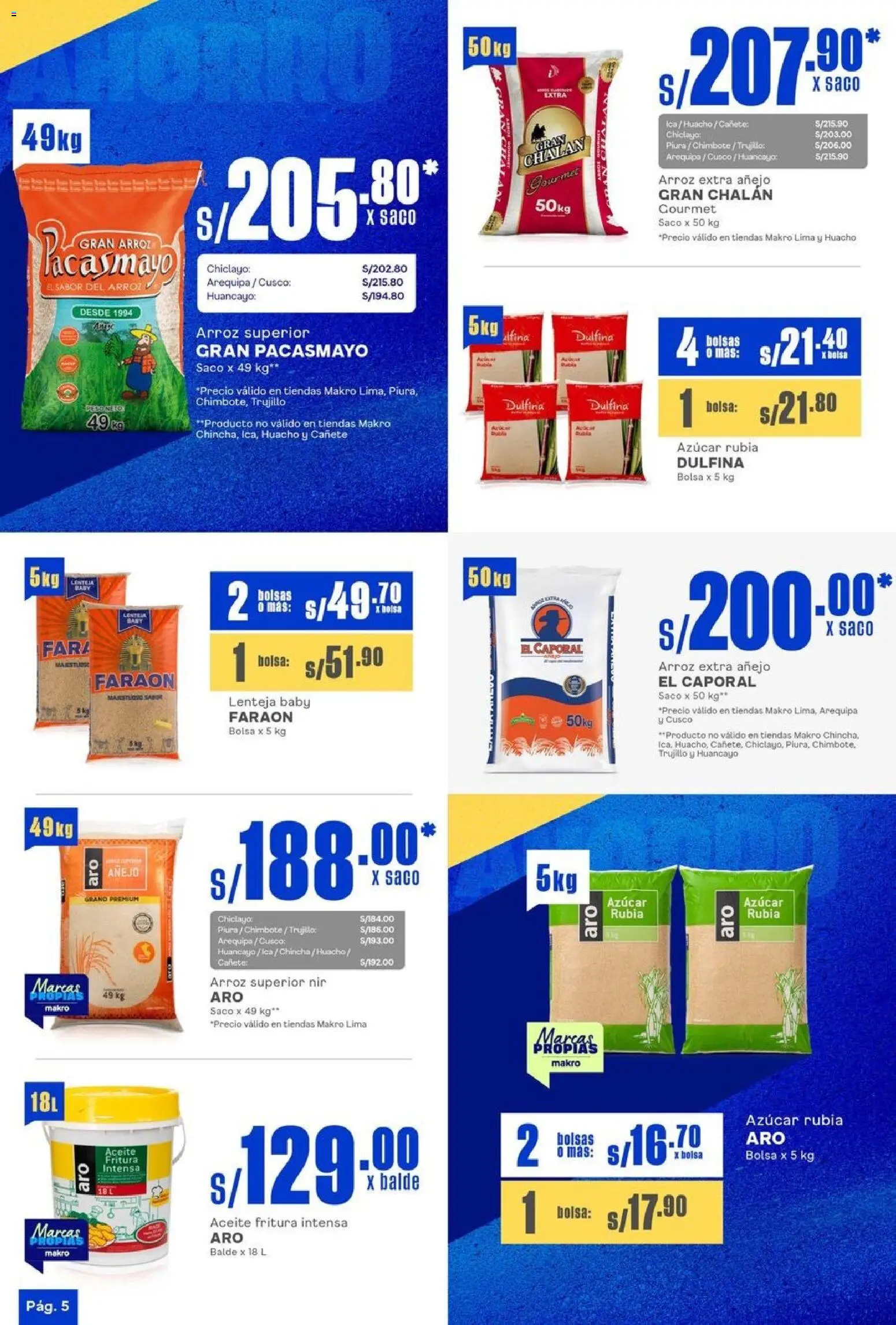 Catálogo Makro válido desde 23.10.2025 | Página: 5 | Productos: Aceite, Arroz, Saco, Bolsa