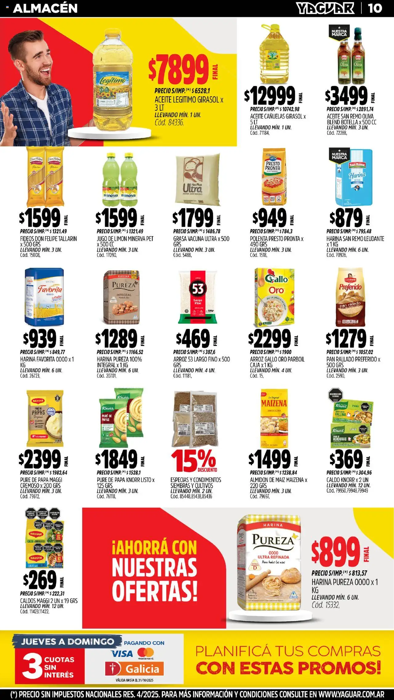Yaguar - Trelew │ válido desde el 20.10.2025 | Página: 10 | Productos: Harina, Aceite, Arroz, Fideos