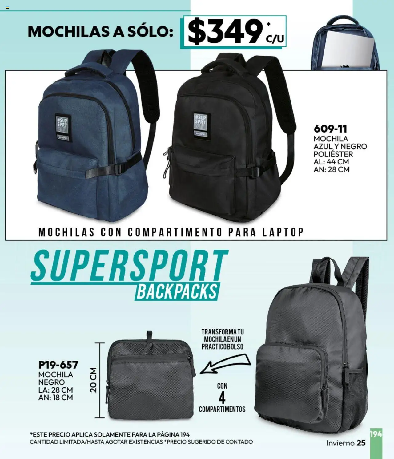 Nuevas ofertas de Cklass válidas en toda la República Mexicana desde el 16.09.2025. ¡Encuentra las mejores ofertas en Cklass - Catálogo Invierno Sportbrands! | Página: 197 | Productos: Mochila