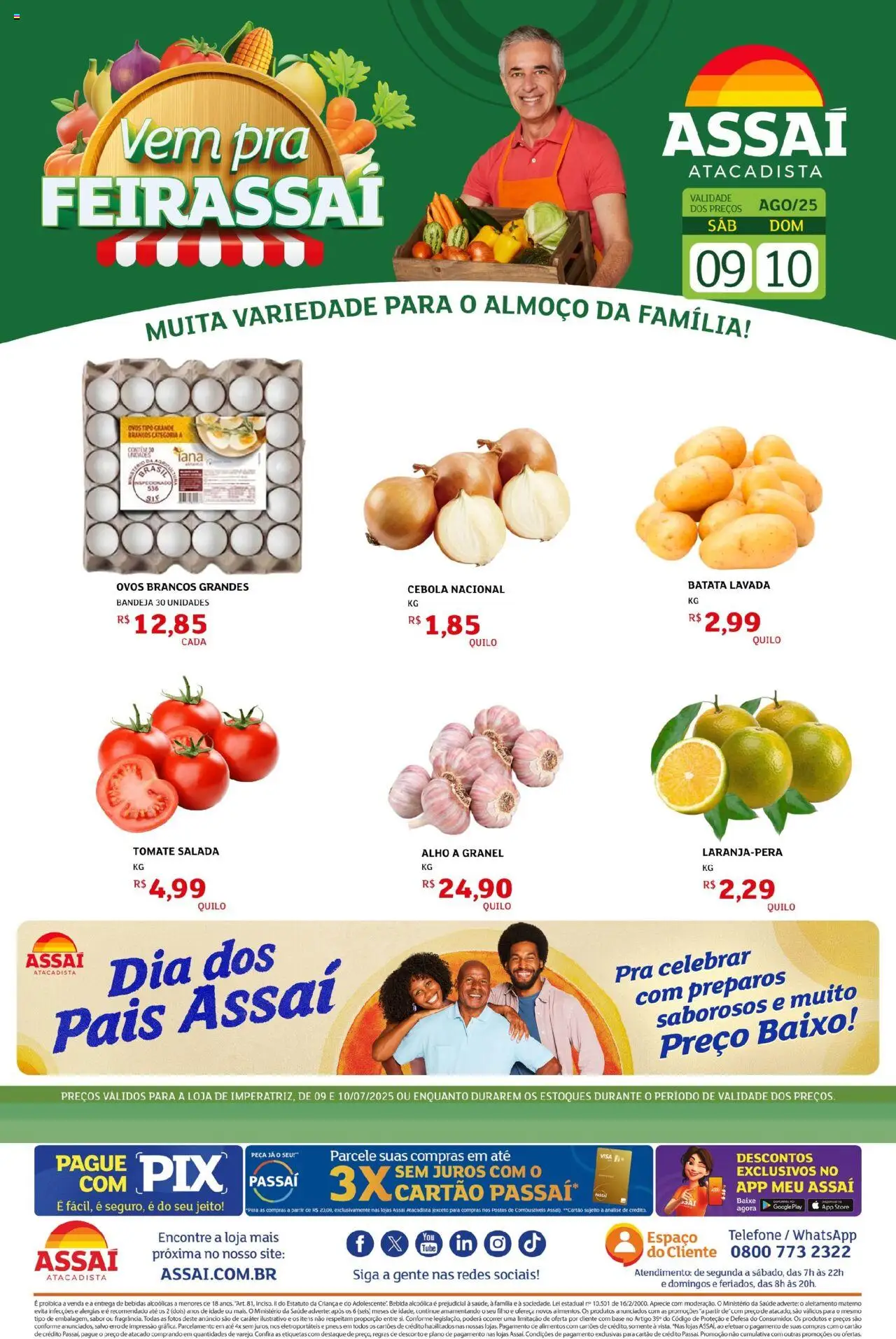 Assaí Atacadista Folheto - válido de 09.08.2025 | Página: 1 | Produtos: Alho, Ovos, Bebida, Batata