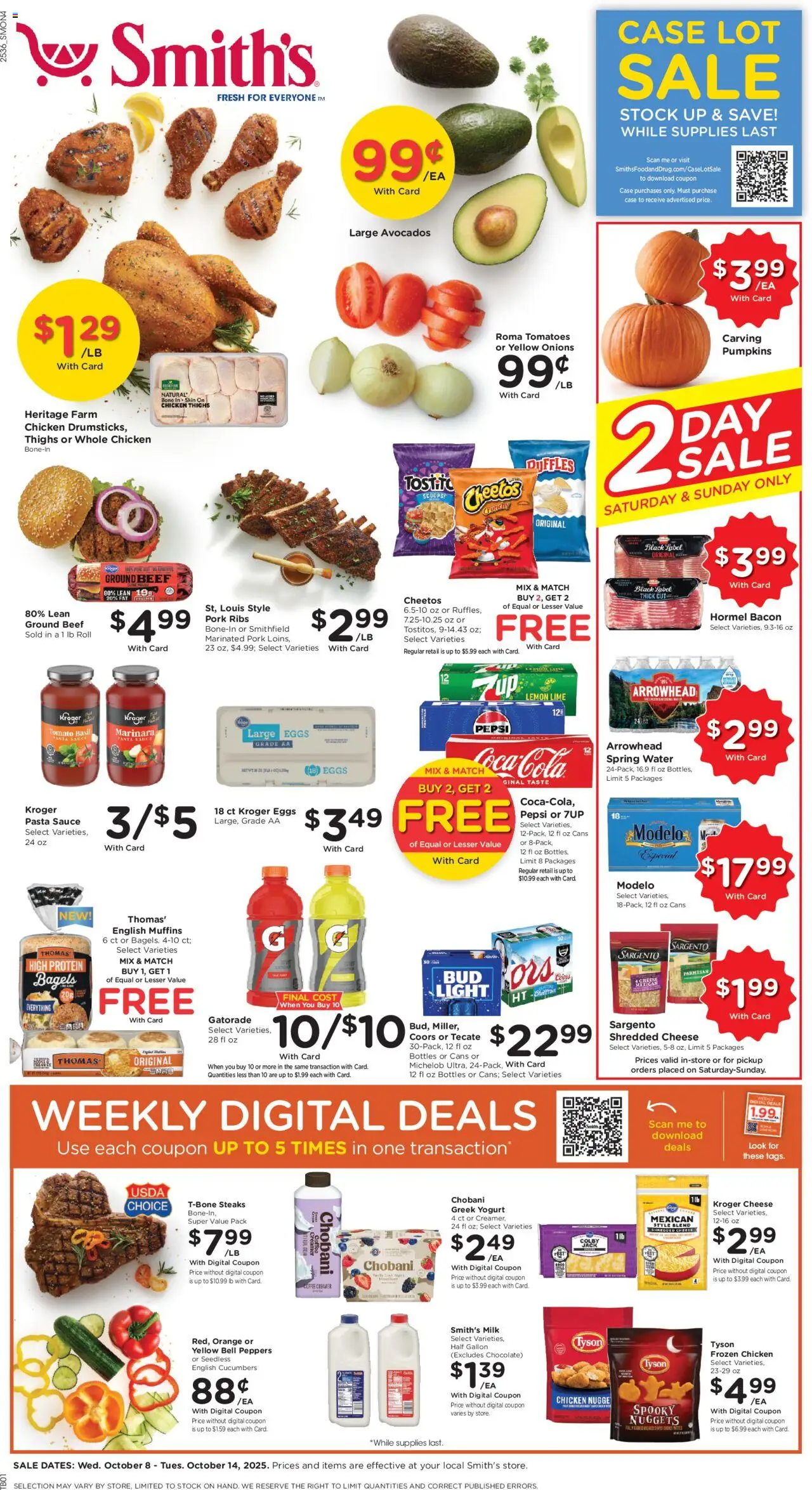 Smith's Weekly Ad - valid from 08.10.2025 | Page: 1 | Products: Chocolate, Tomatoes, Cucumbers, Sauce
