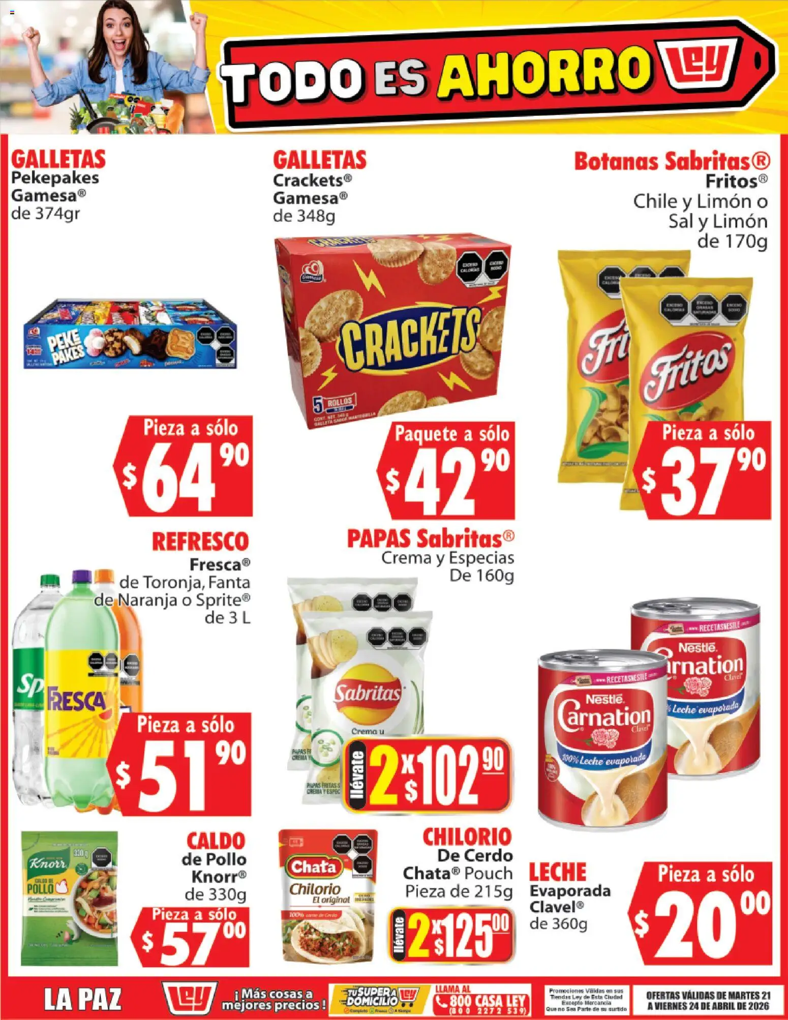 Nuevas ofertas de Casa Ley válidas en toda la República Mexicana desde el 21.04.2026. ¡Encuentra las mejores ofertas en Casa Ley folleto Todo es ahorro! | Página: 4 | Productos: Sal, Crema, Cerdo, Galletas