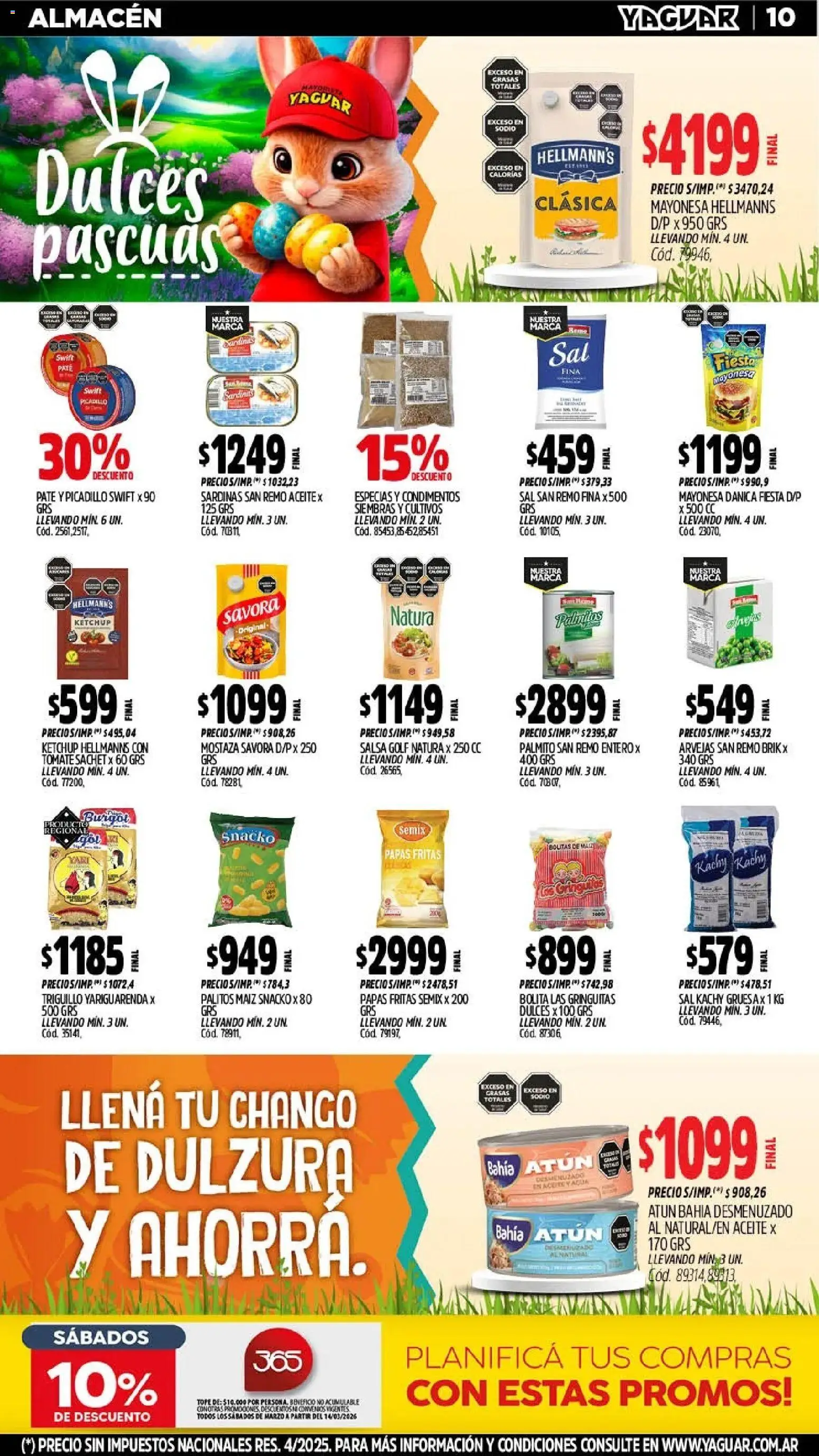Yaguar - Oferta Semanal Jujuy │ válido desde el 16.03.2026 | Página: 10 | Productos: Aceite, Mayonesa, Palmitos, Paté