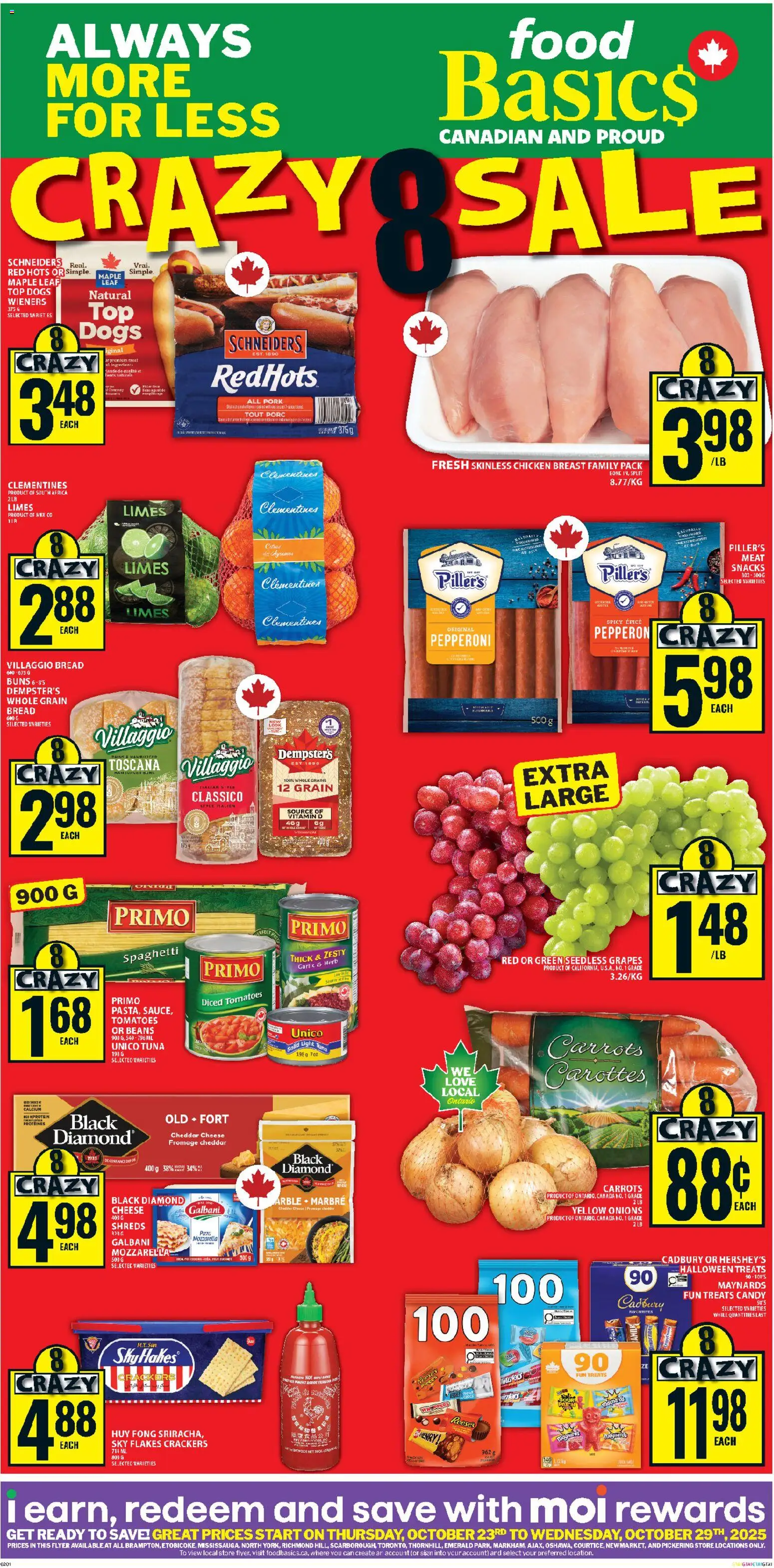 Food Basics flyer valid from 23.10.2025 | Page: 1 | Products: Cheese, Bread, Chicken, Pork
