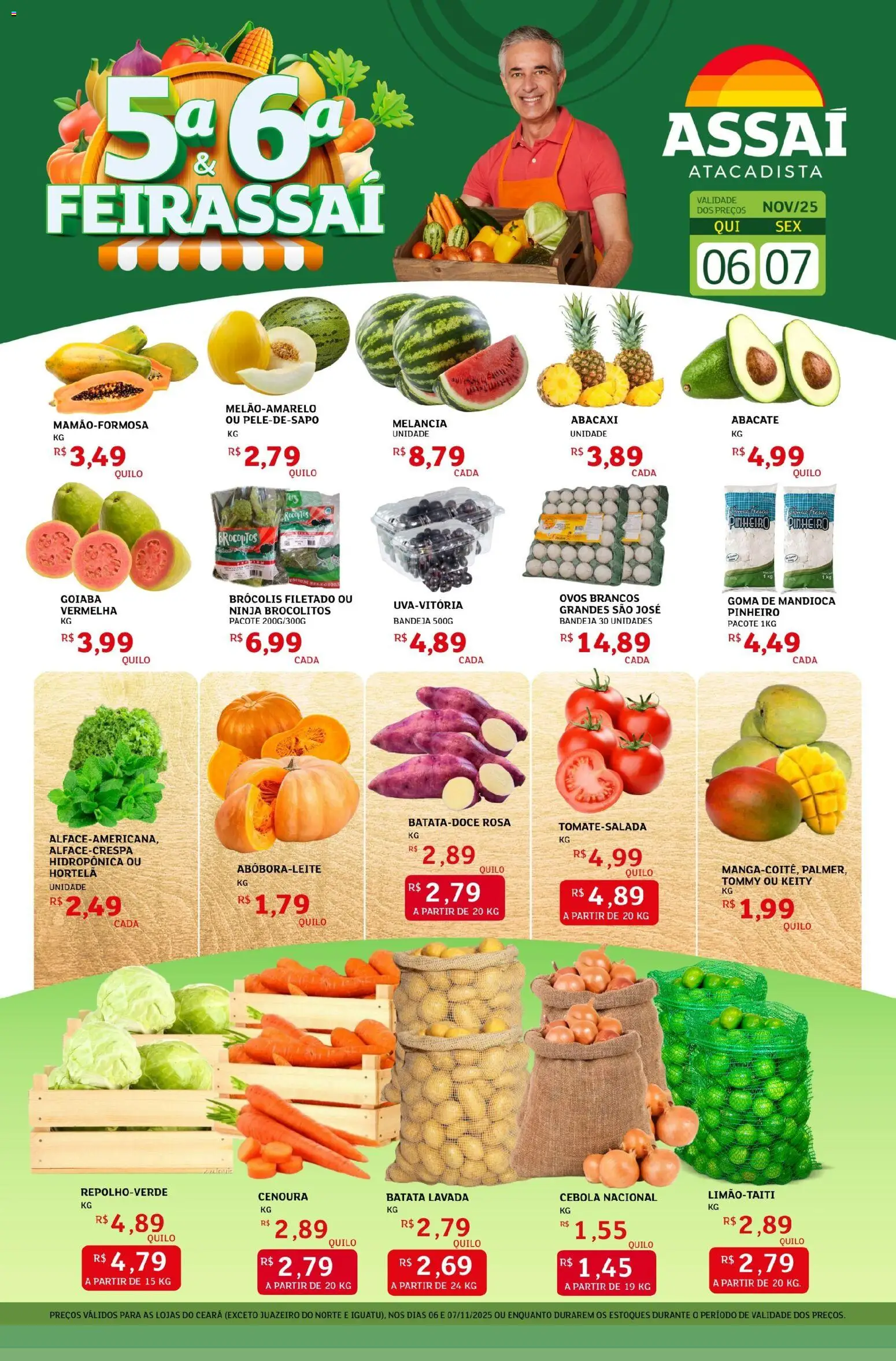 Assaí Atacadista Folheto - válido de 06.11.2025 | Página: 1 | Produtos: Goiaba, Cebola, Hortelã, Bandeja