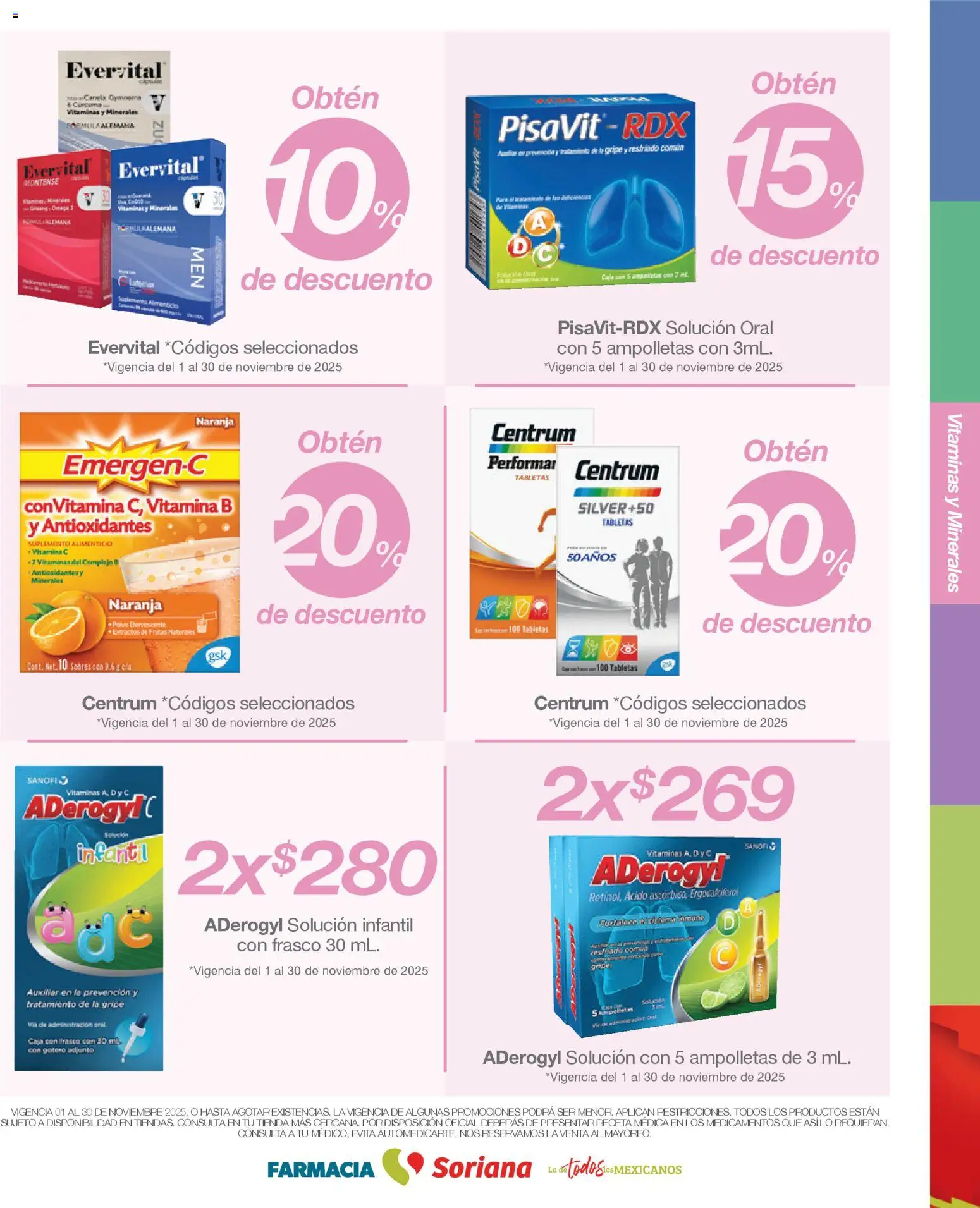 Nuevas ofertas de Soriana válidas en toda la República Mexicana desde el 01.11.2025. ¡Encuentra las mejores ofertas en Soriana - Folleto Farmacia Soriana Noviembre Súper Nacional! | Página: 5 | Productos: Frasco, Vitaminas, Cúrcuma, Caja