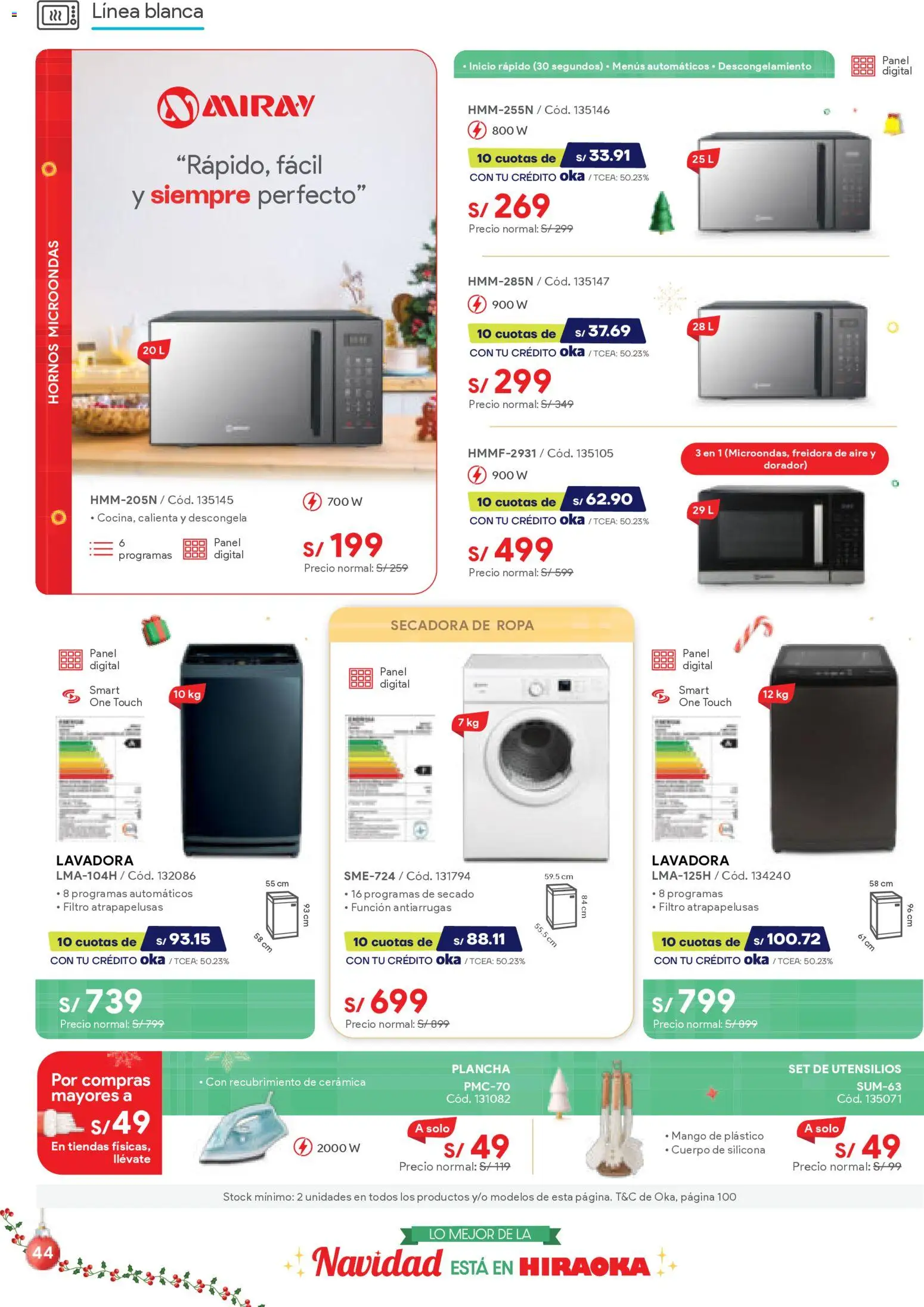 Catálogo Hiraoka válido desde 06.12.2025 | Página: 44 | Productos: Ropa, Lavadora, Secadora, Freidora