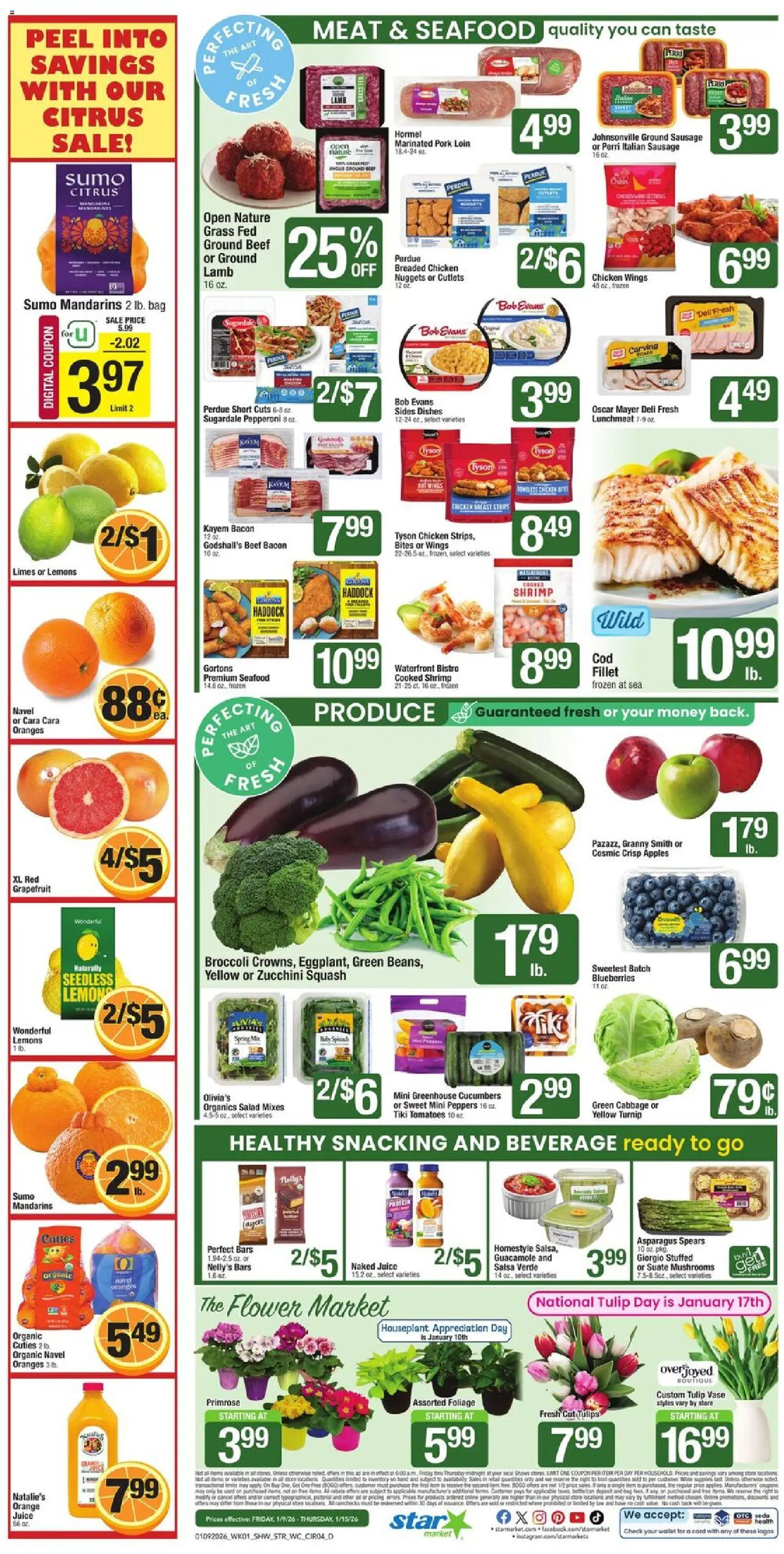 Star Market Weekly Ad - valid from 09.01.2026 | Page: 4 | Products: Peppers, Zucchini, Apples, Seafood